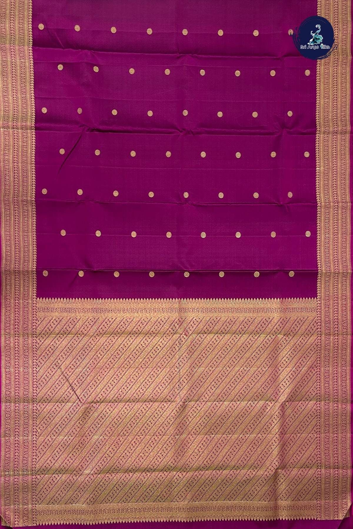 Dark Plum Bridal Silk Saree With Zari Buttas Pattern