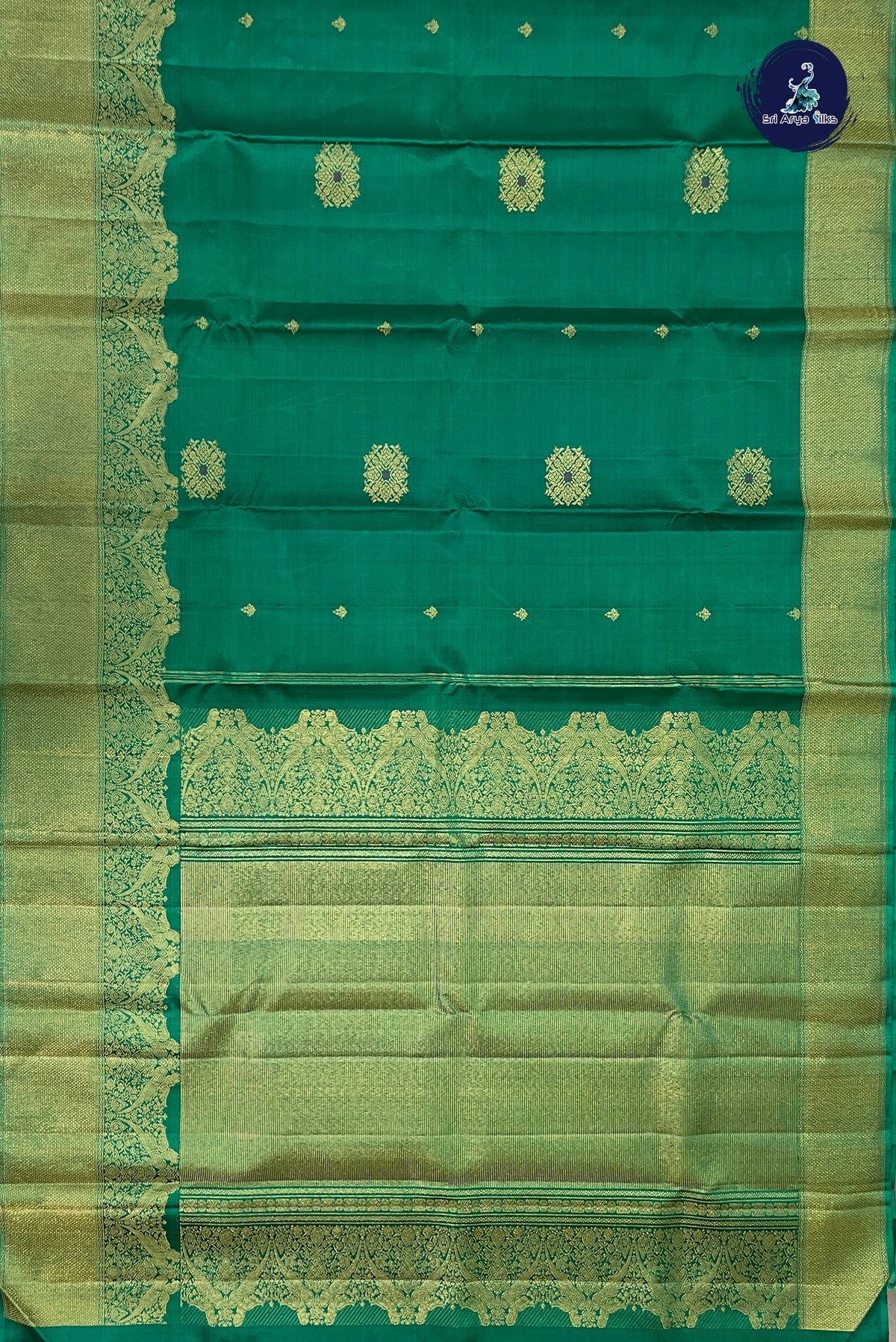 Green Bridal Silk Saree With Zari Buttas Pattern