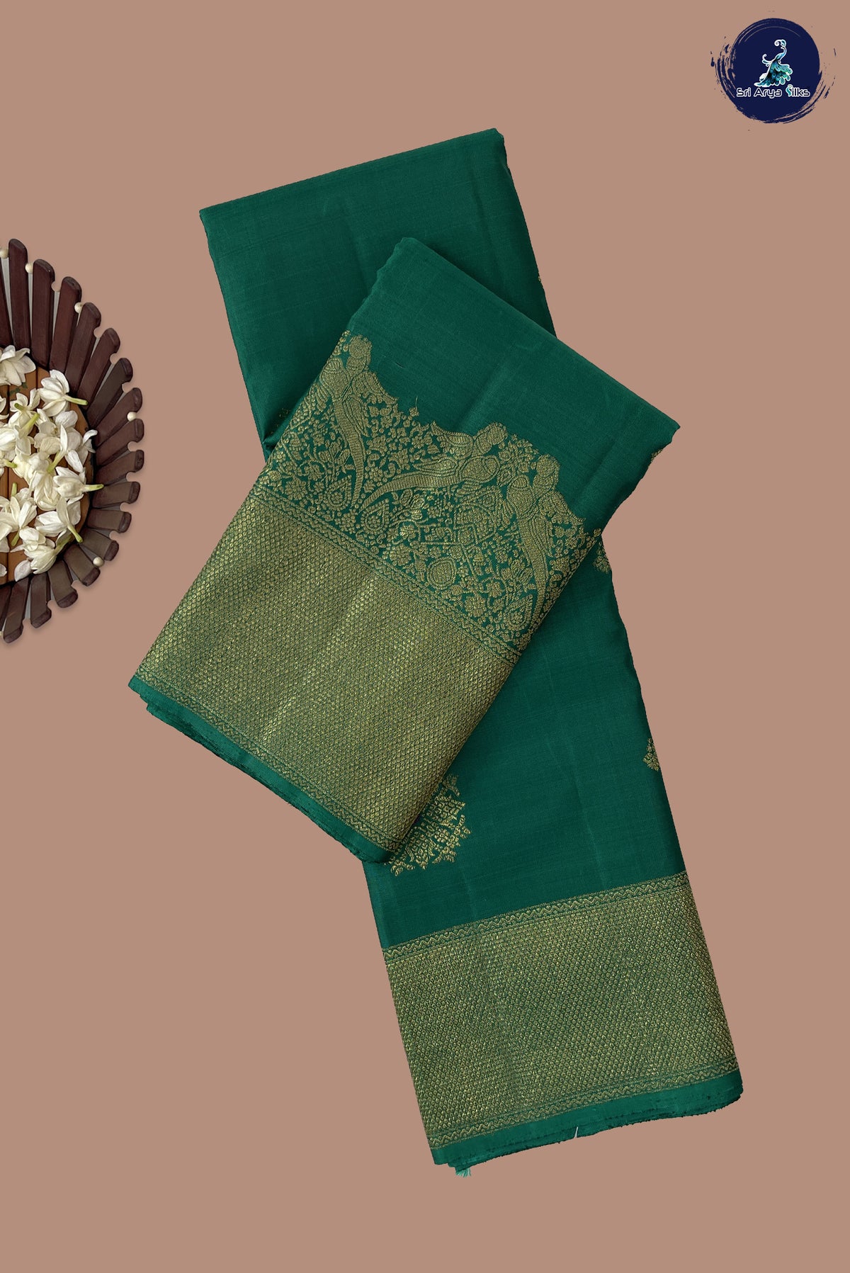 Green Bridal Silk Saree With Zari Buttas Pattern