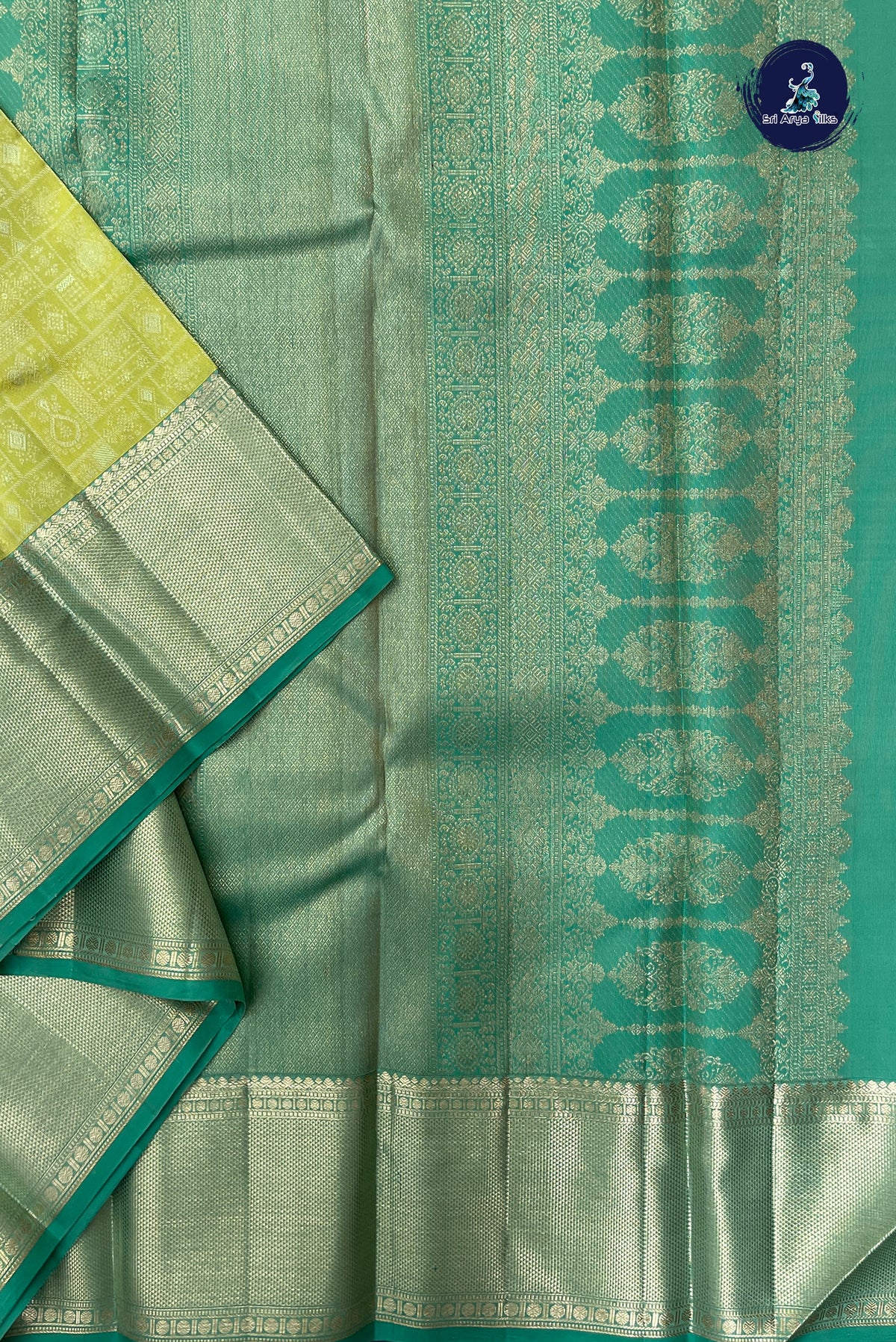Yellowish Green Brocade Silk Saree With Jacquard Pattern