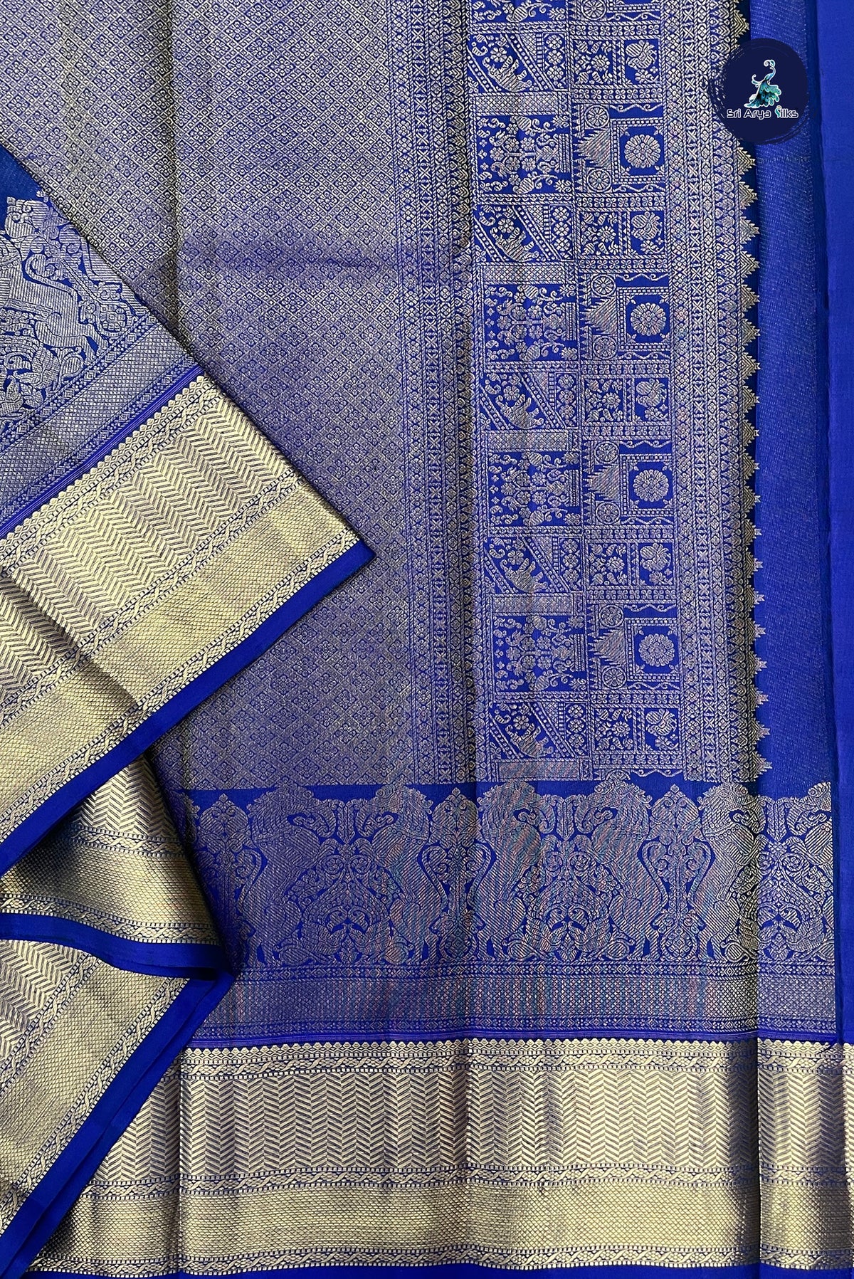 Dual Tone Blue Bridal Silk Saree With Zari Buttas Pattern