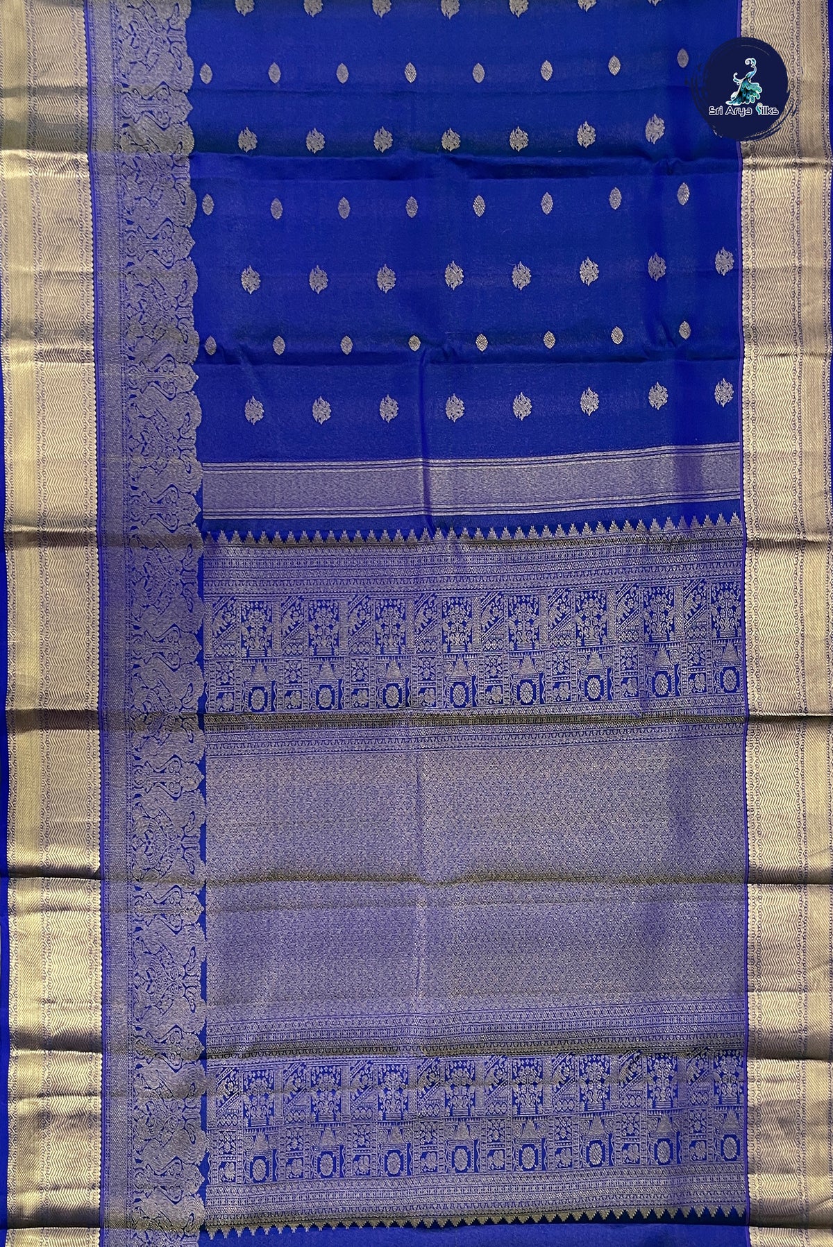 Dual Tone Blue Bridal Silk Saree With Zari Buttas Pattern