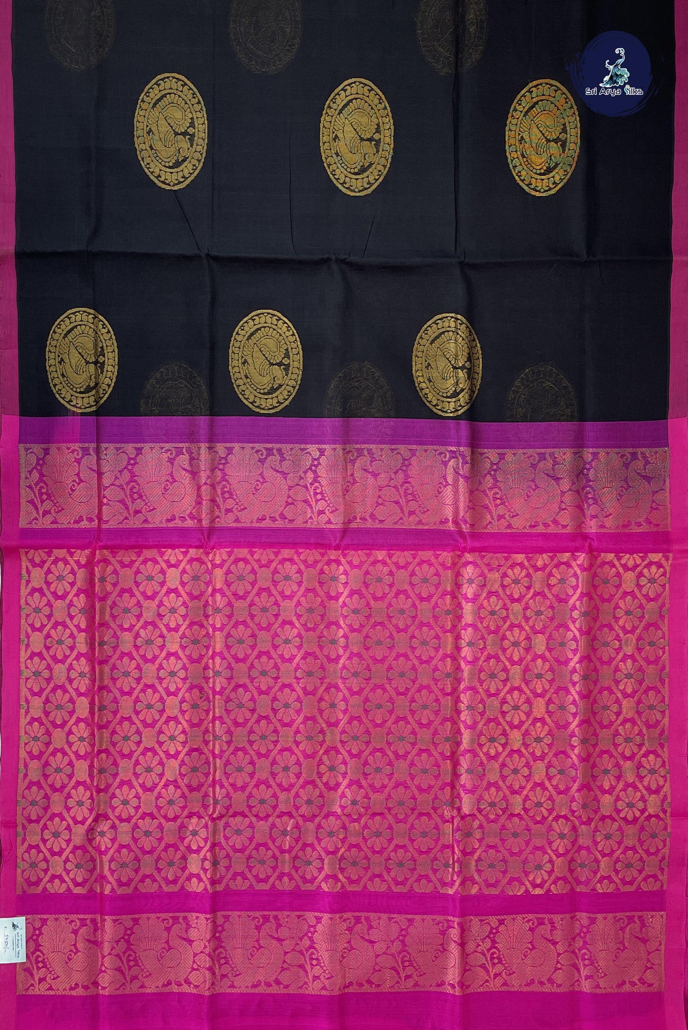 Black Silk Cotton Saree With Buttas Pattern