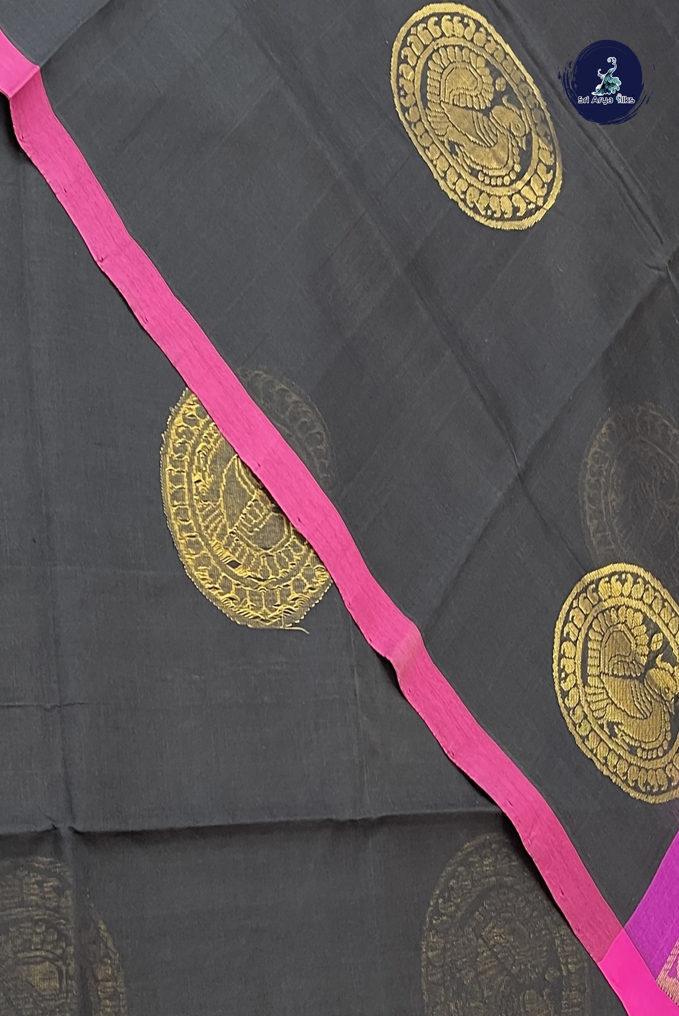 Black Silk Cotton Saree With Buttas Pattern