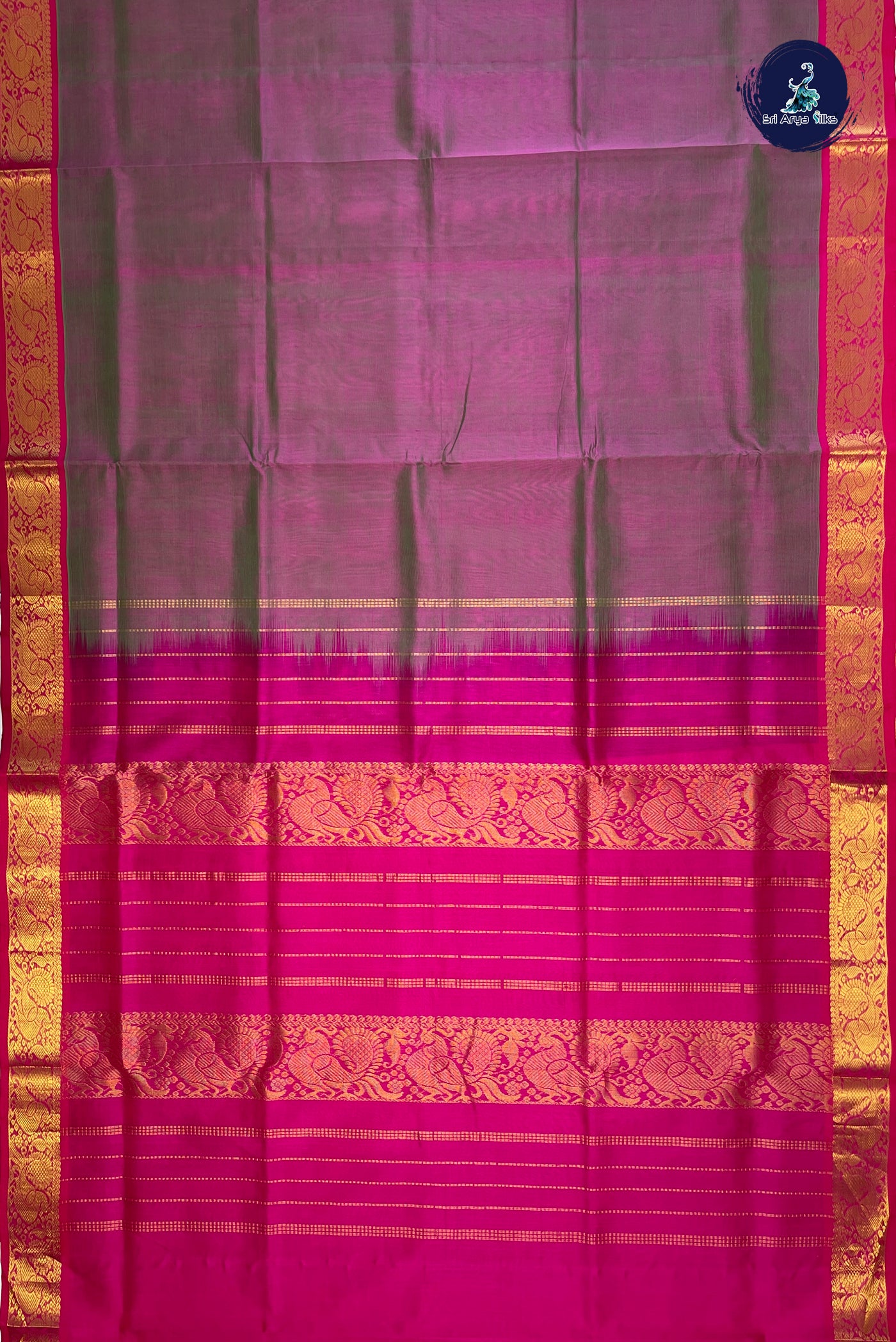 Greenish Pink Silk Cotton Saree With Plain Pattern