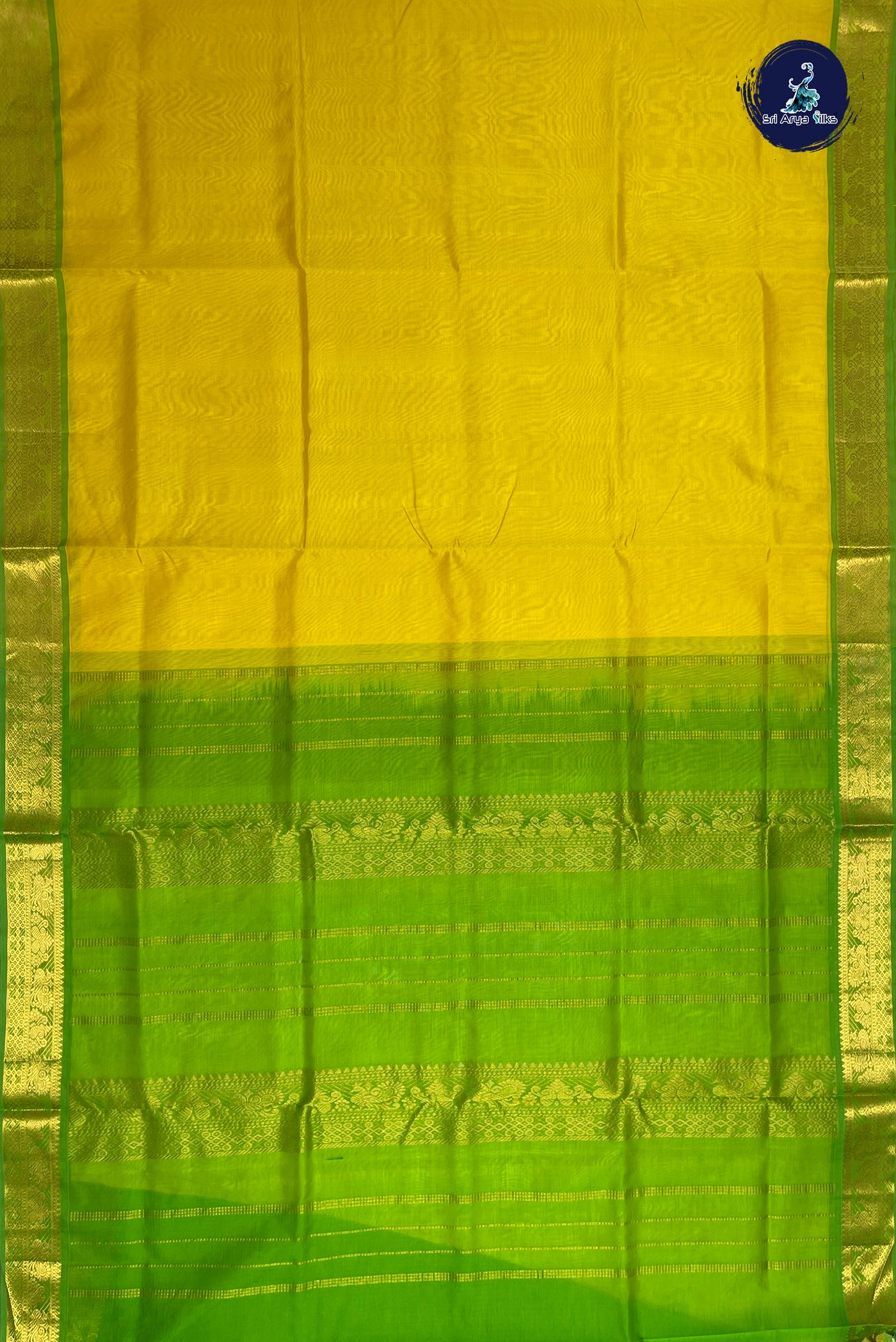 Lemon Yellow Silk Cotton Saree With Plain Pattern