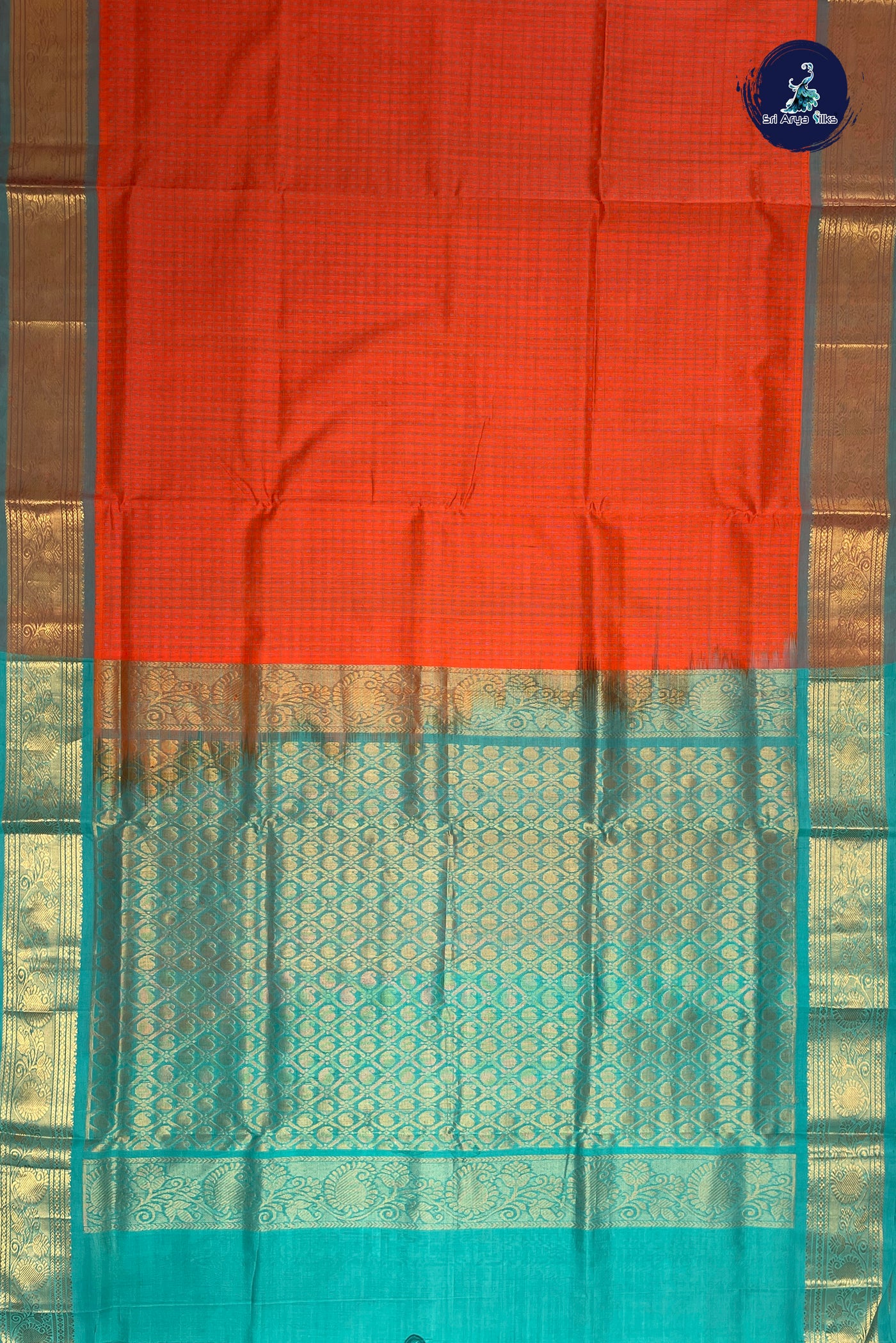 Orange Silk Cotton Saree With Laksha Deepam Design Pattern
