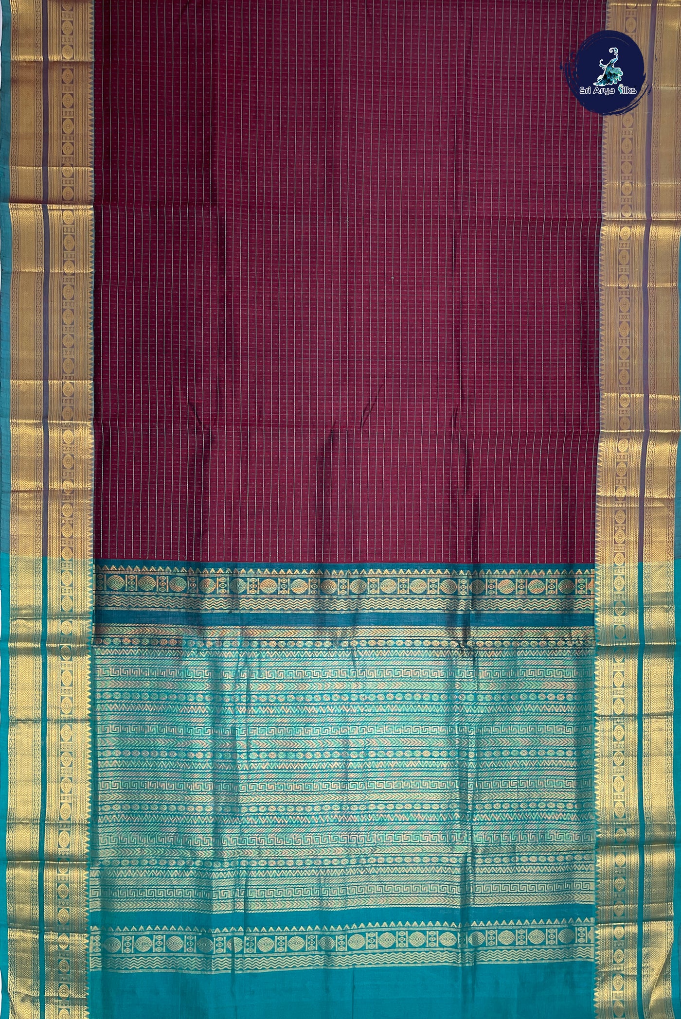 Maroon Silk Cotton Saree With Laksha Deepam Design Pattern