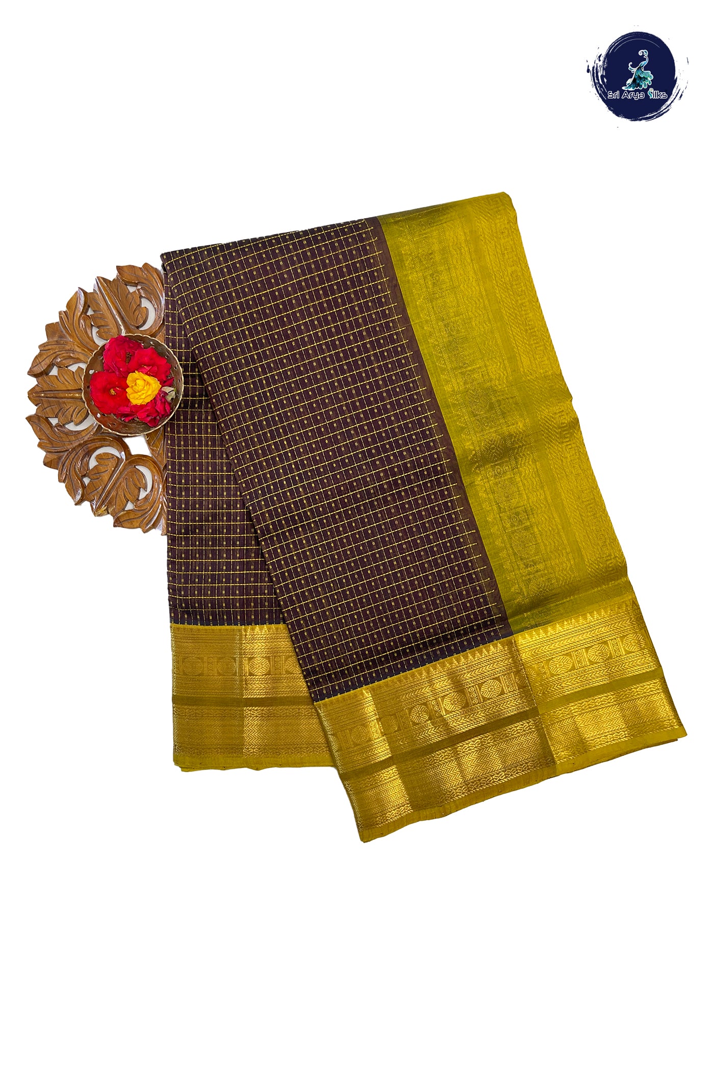 Coffee Brown Silk Cotton Saree With Laksha Deepam Design Pattern