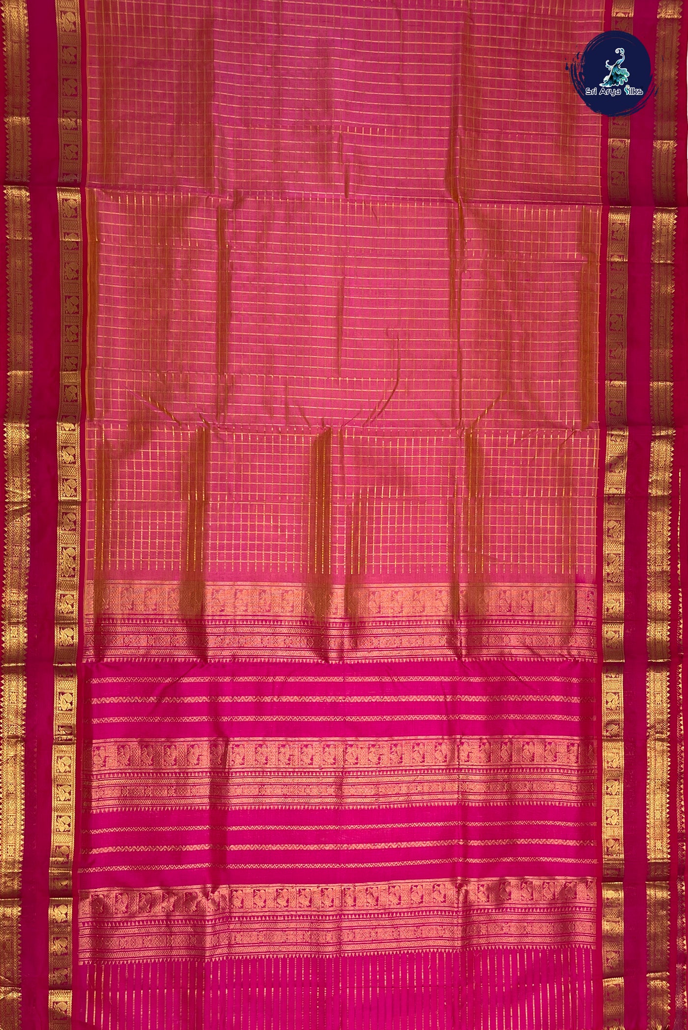 Dual Tone Pink Silk Cotton Saree With Zari Checked Pattern
