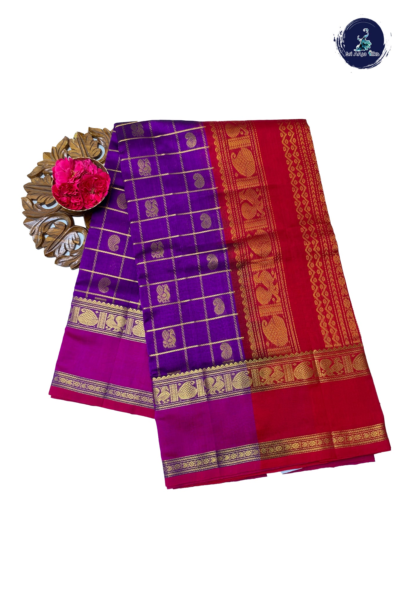 Vadamalli Silk Cotton Saree With Zari Checked Pattern