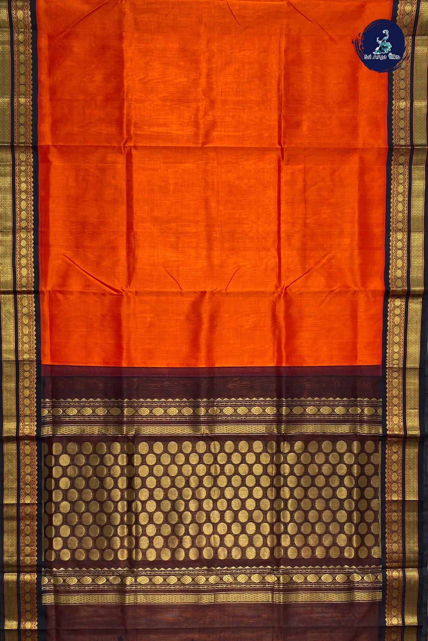 Orange Silk Cotton Saree With Plain Pattern