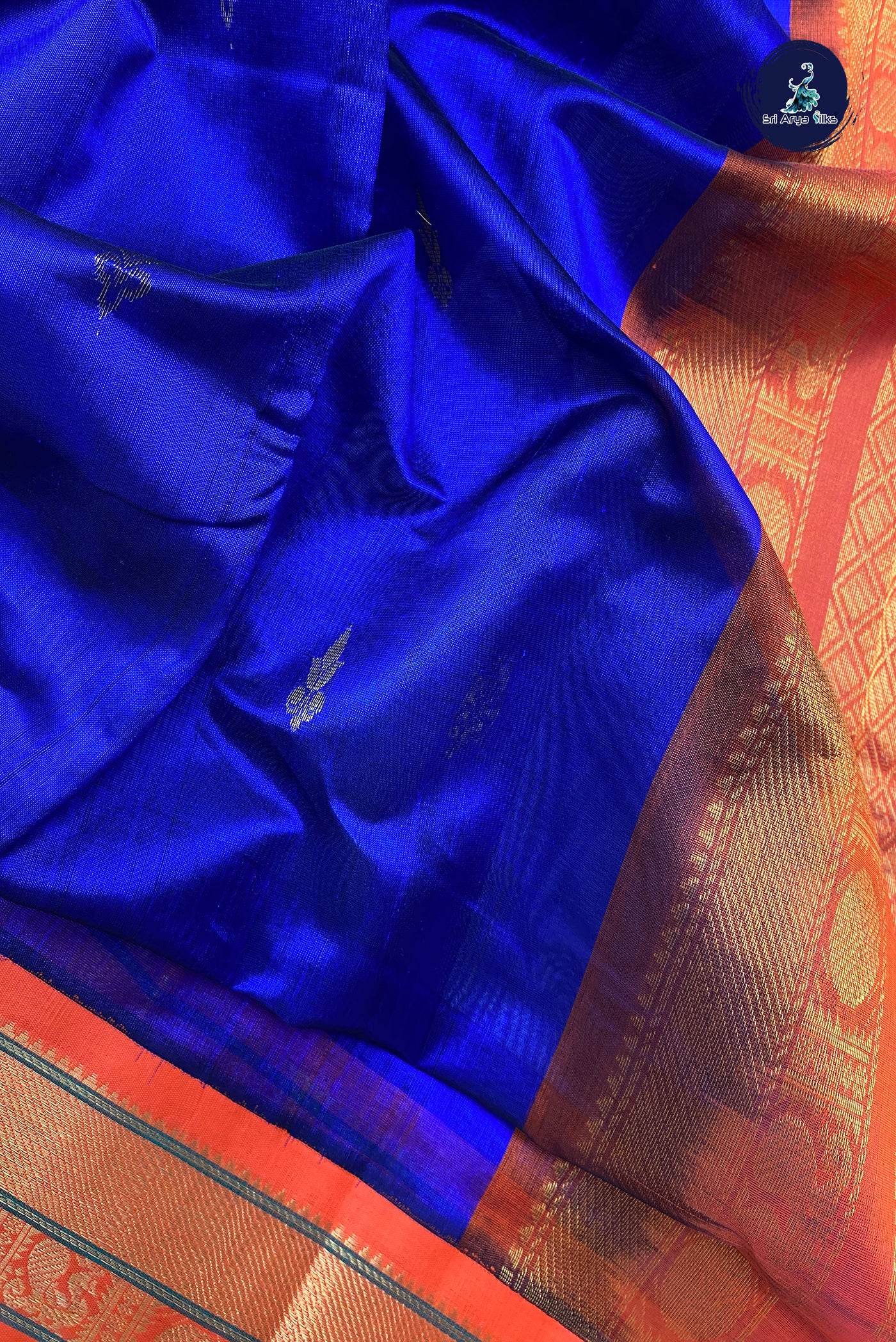 Navy Blue Silk Cotton Saree With Zari Buttas Pattern