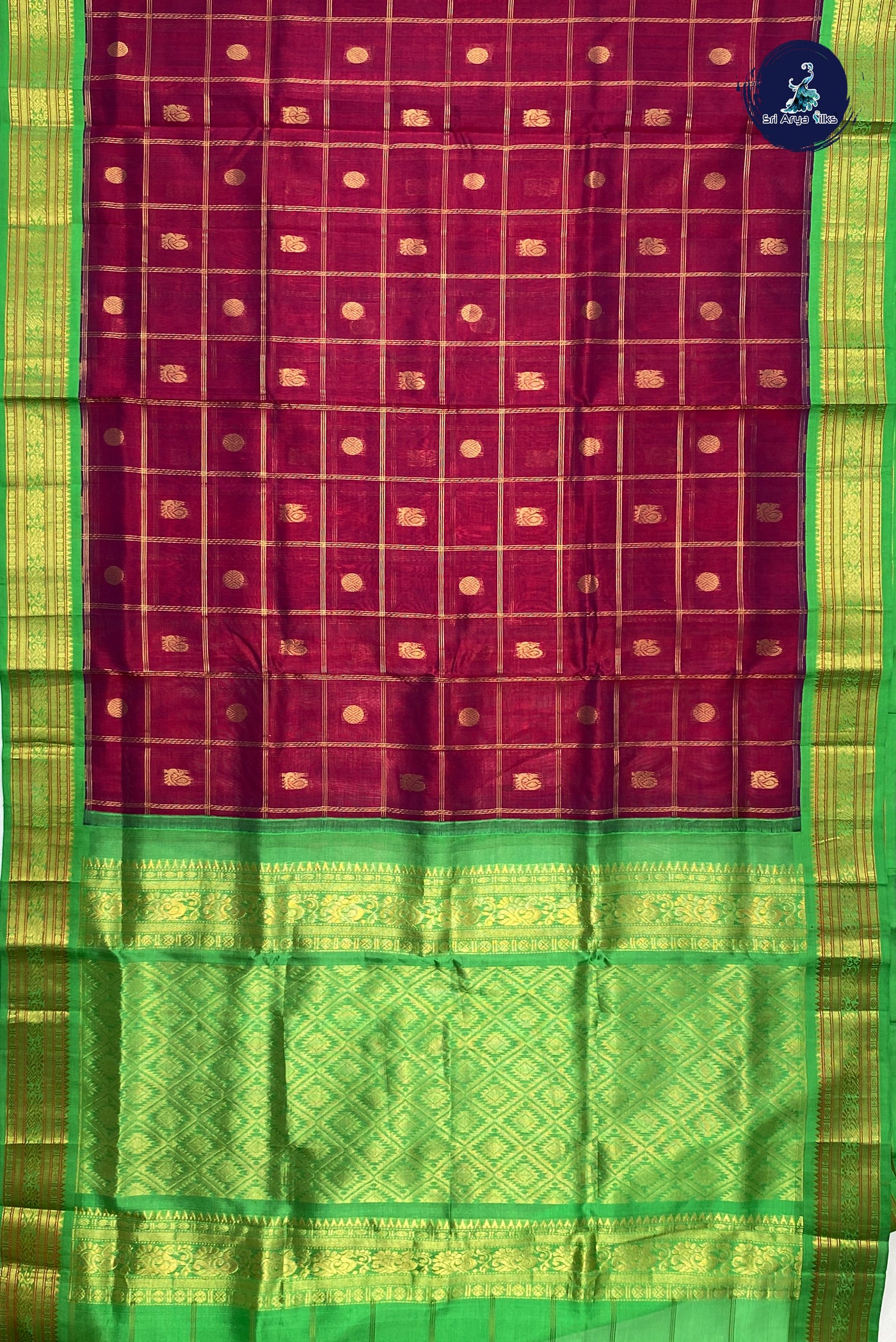 Dual Tone Wine Silk Cotton Saree With Zari Checked Pattern