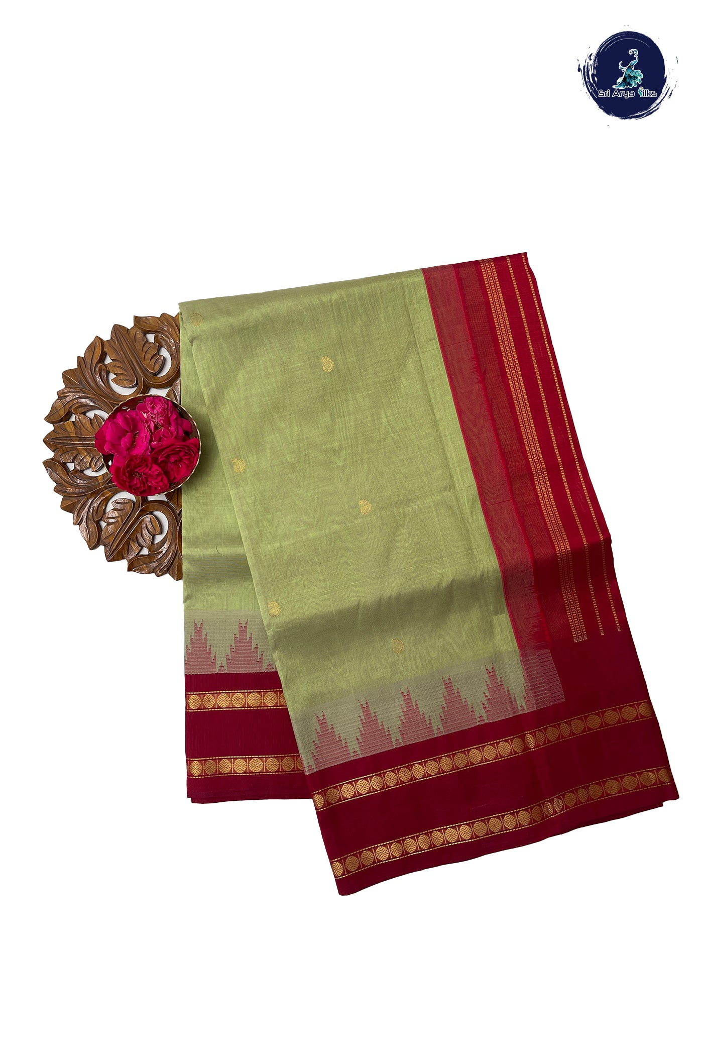 Elaichi Green Kuppadam Silk Cotton Saree With Zari Buttas Pattern