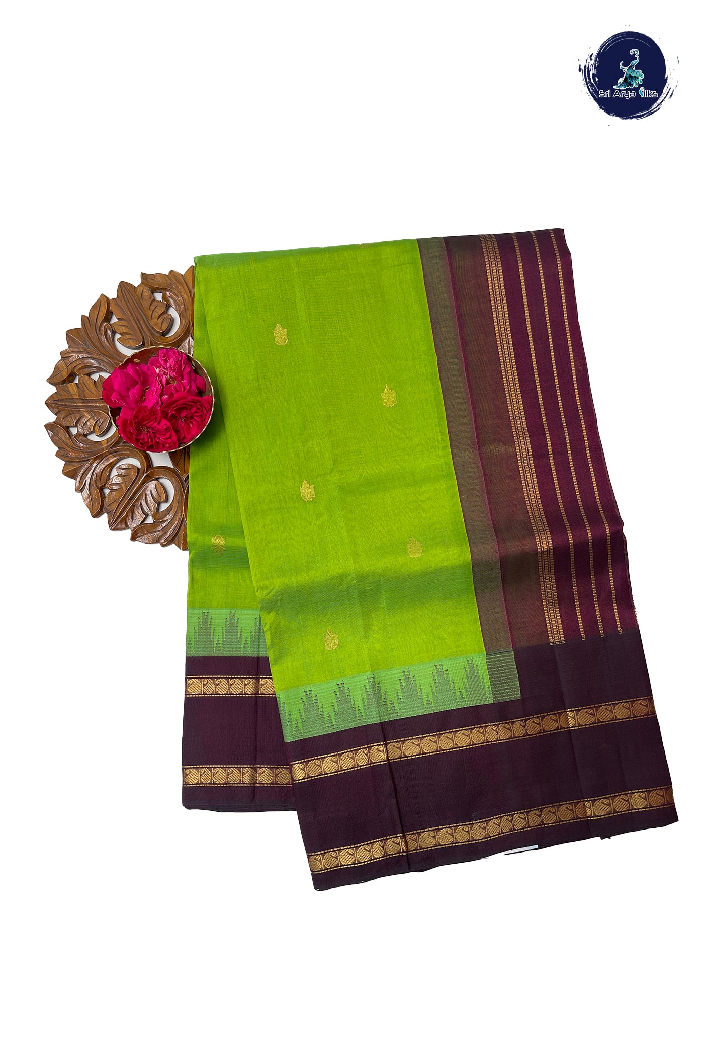 Pista Green Kuppadam Silk Cotton Saree With Zari Buttas Pattern