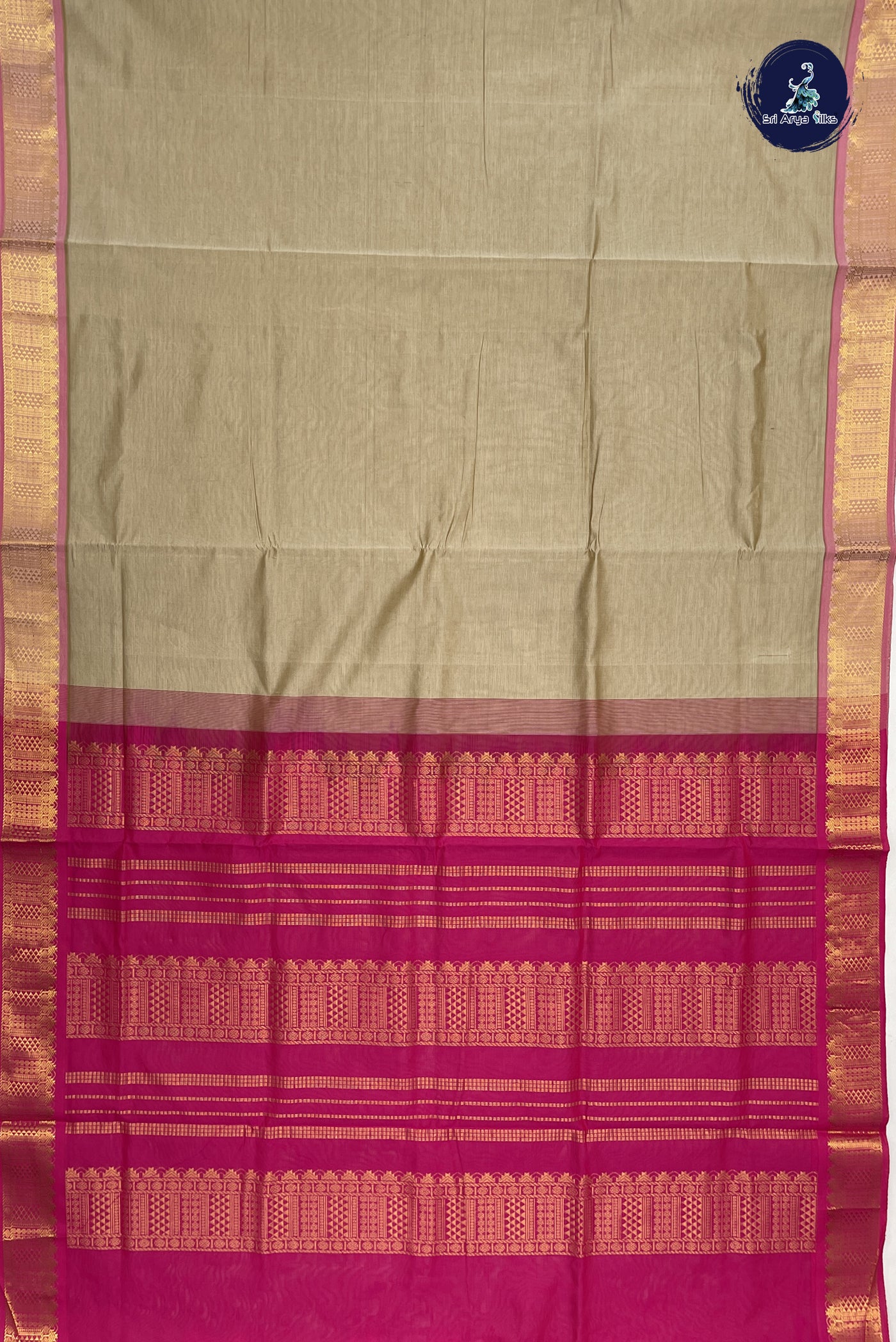 Beige Semi Silk Cotton Saree With Plain Pattern