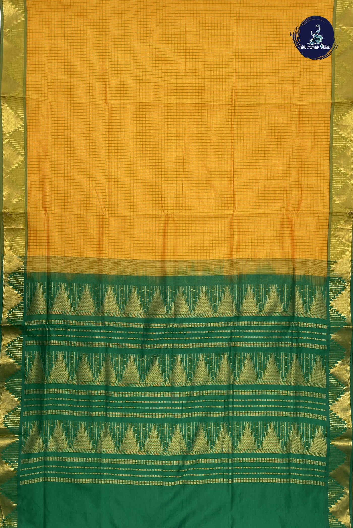 Mango Yellow Semi Silk Cotton Saree With Thread Work Pattern