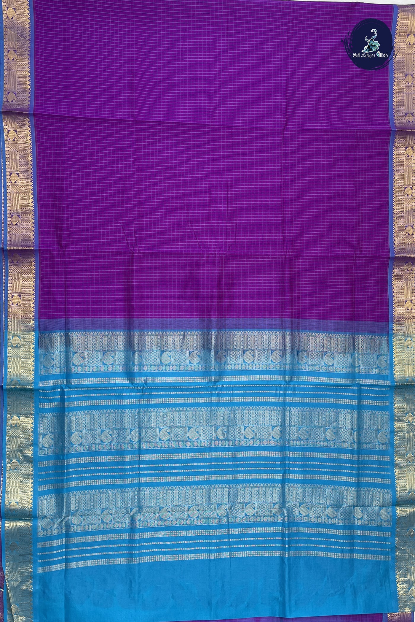 Purple Semi Silk Cotton Saree With Thread Work Pattern