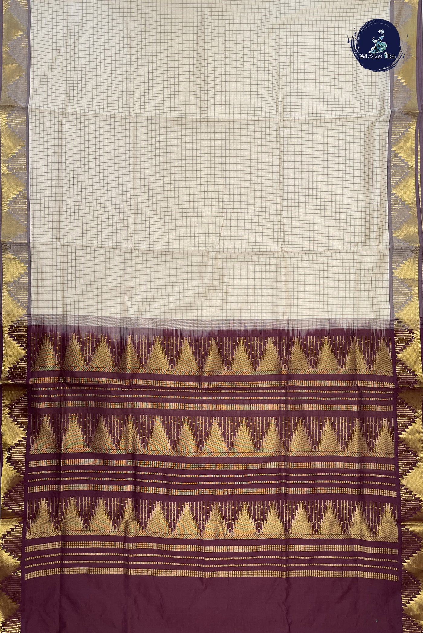 Cream Semi Silk Cotton Saree With Thread Work Pattern