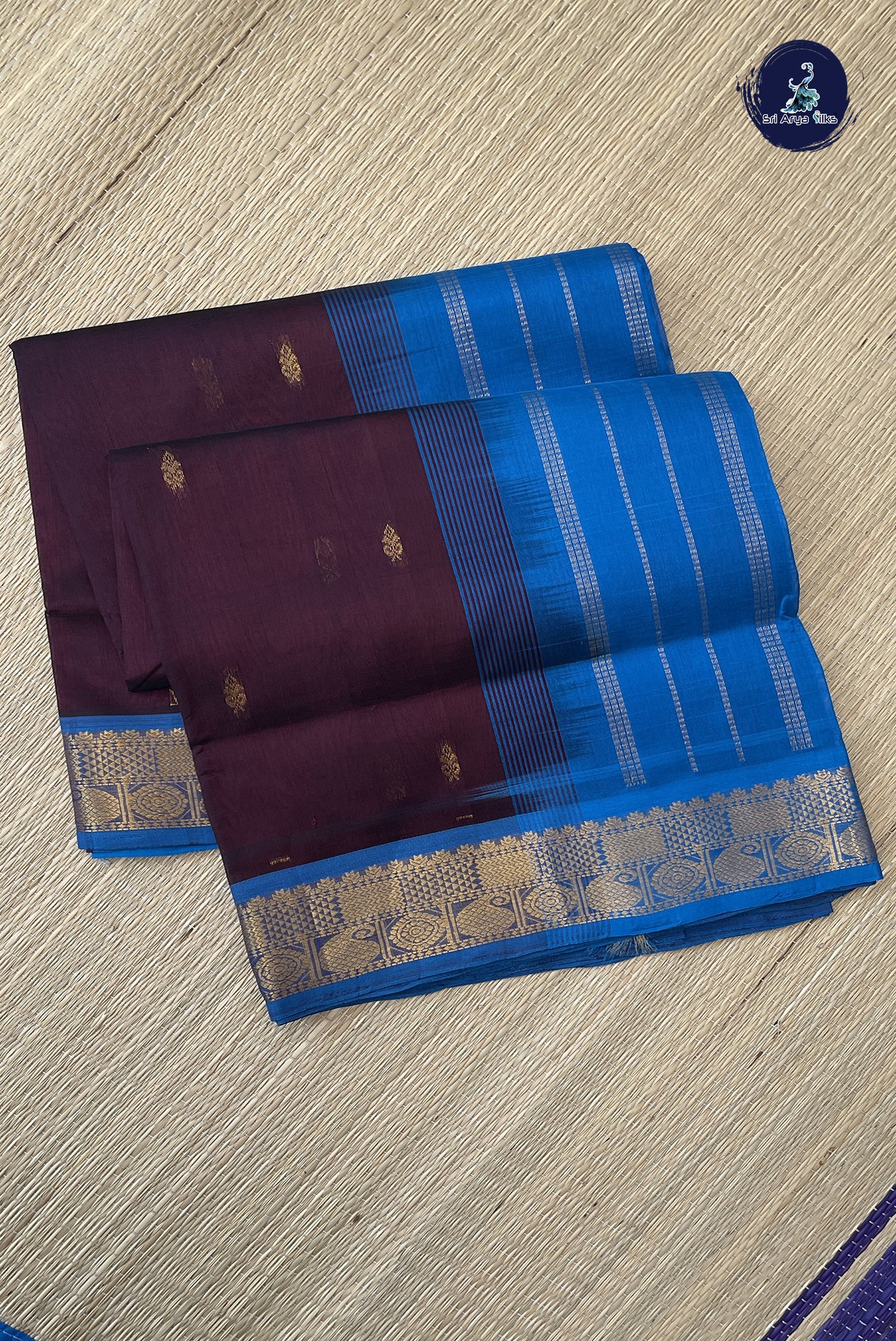 Coffee Brown Silk Cotton Saree With Zari Buttas Pattern