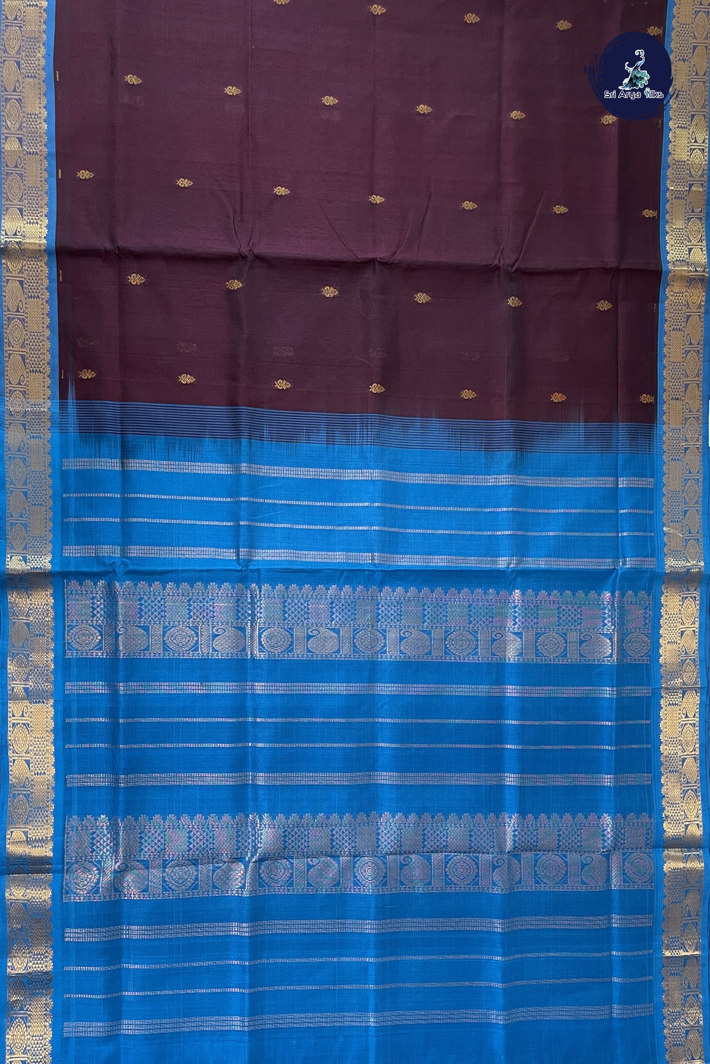 Coffee Brown Silk Cotton Saree With Zari Buttas Pattern
