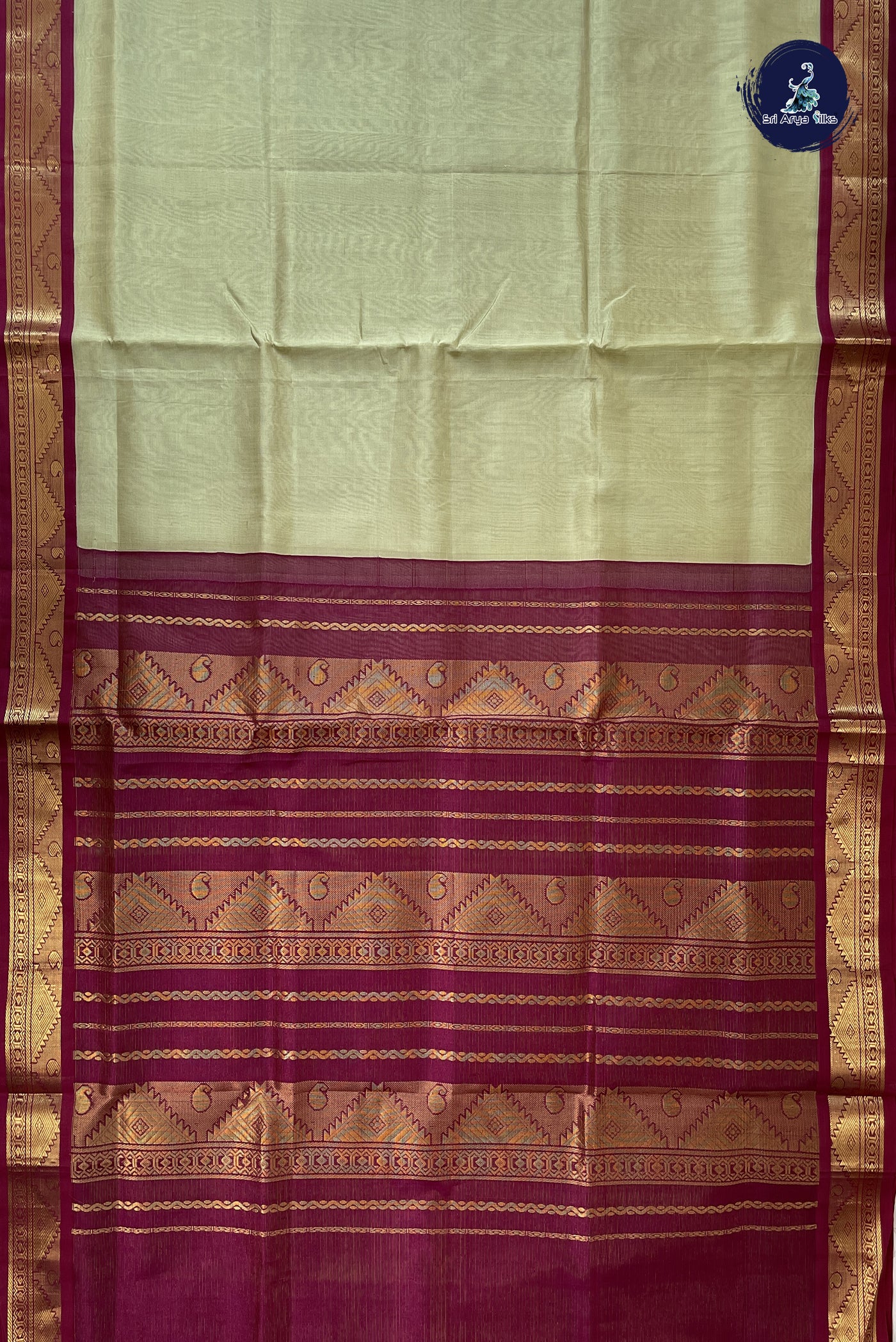 Elaichi Green Korvai Silk Cotton Saree With Vaira Oosi Pattern