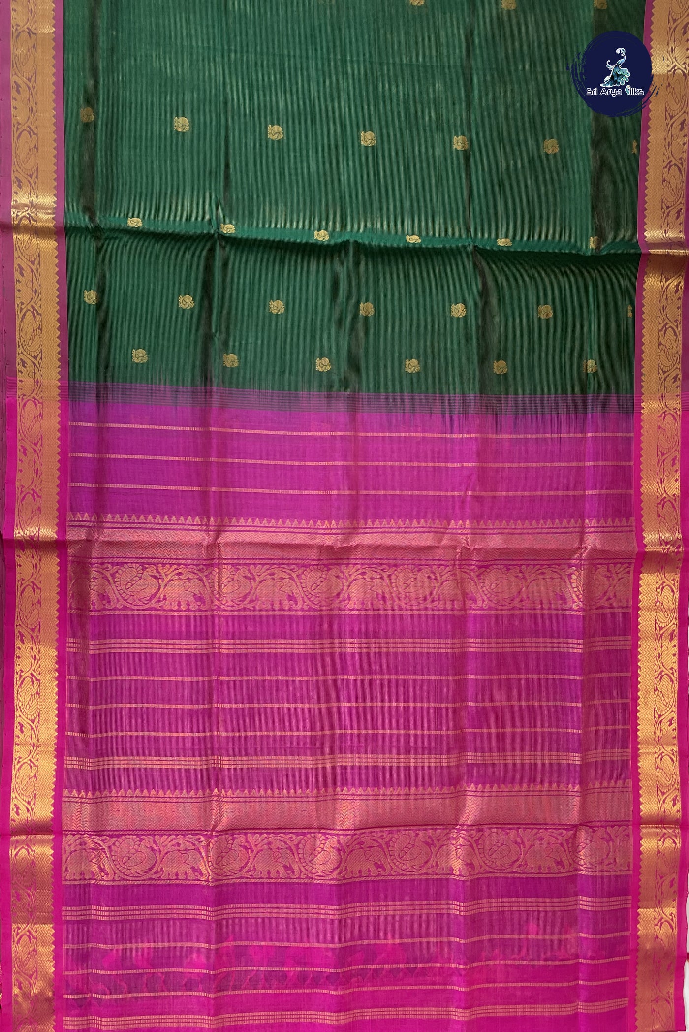 Bottle Green Silk Cotton Saree With Vaira Oosi Pattern
