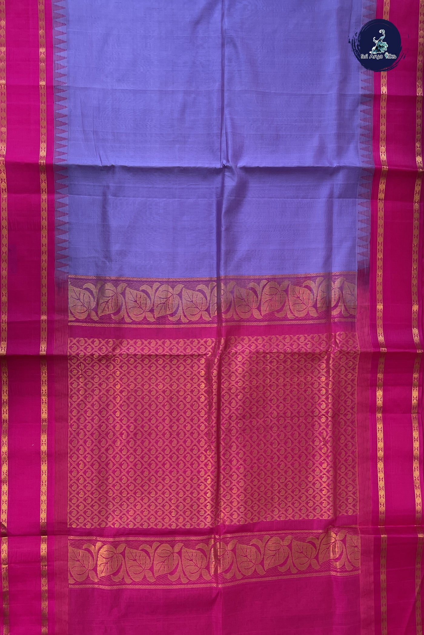 Lavender Korvai Silk Cotton Saree With Plain Pattern