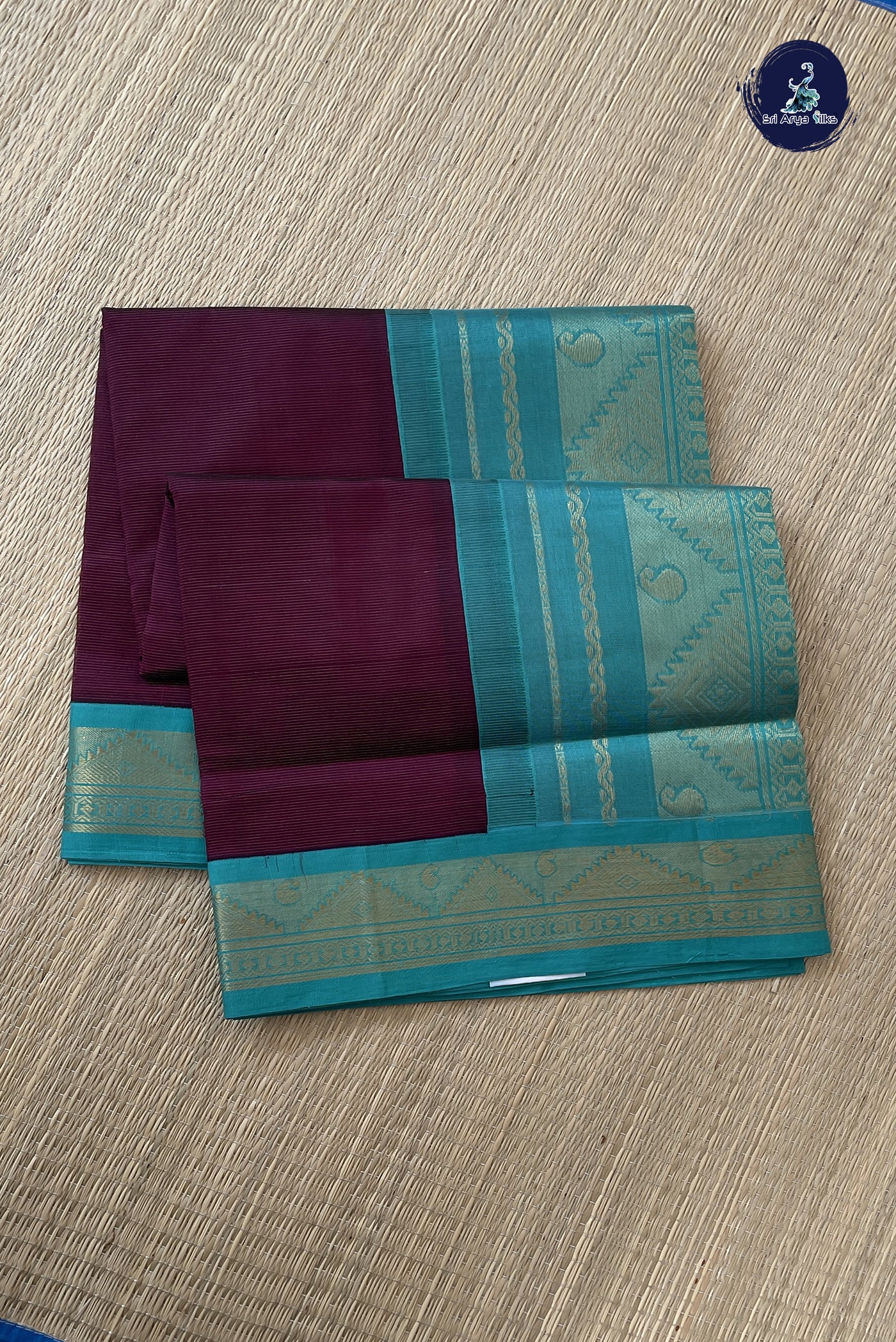 Burgundy Korvai Silk Cotton Saree With Vaira Oosi Pattern