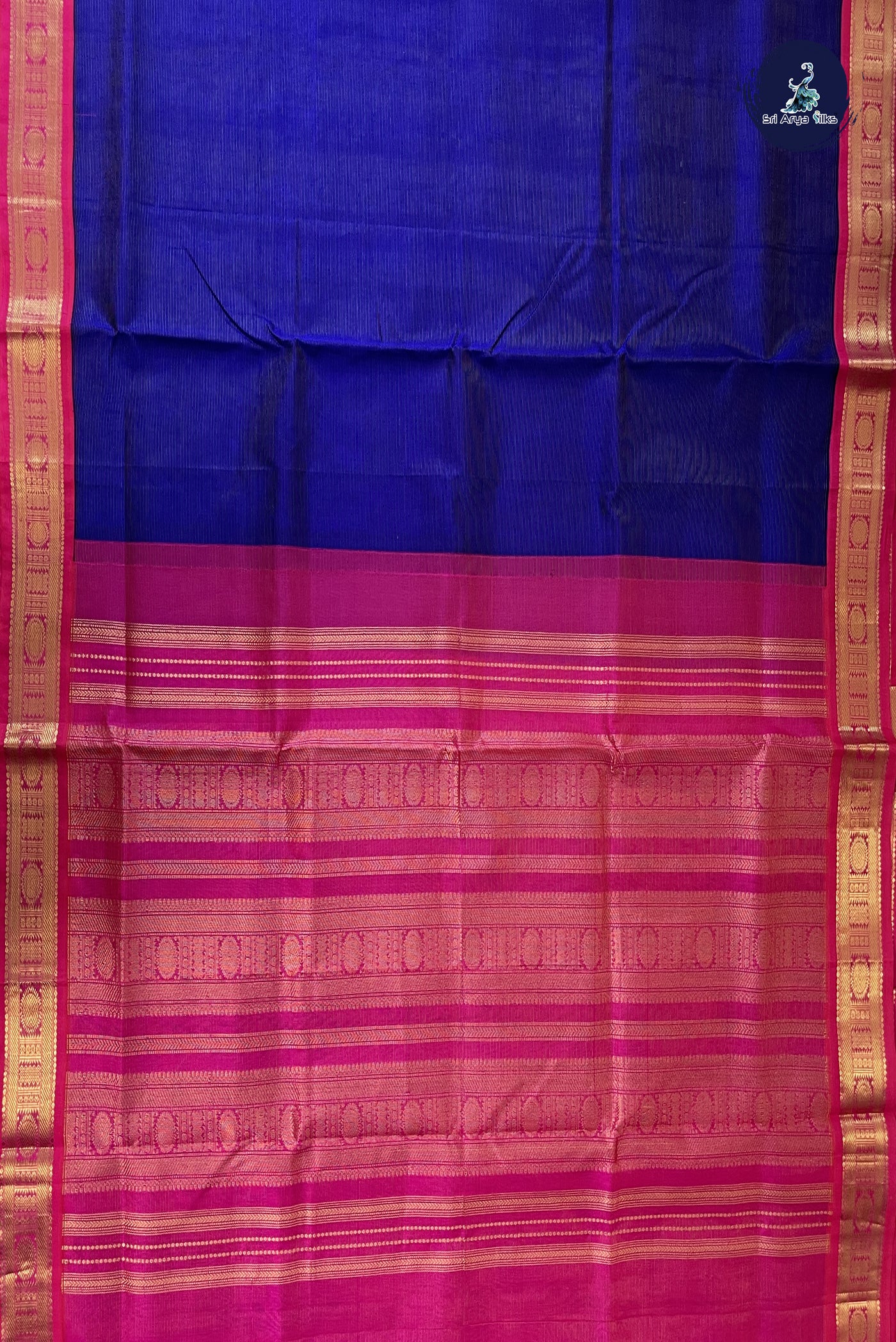MS Blue Korvai Silk Cotton Saree With Vaira Oosi Pattern