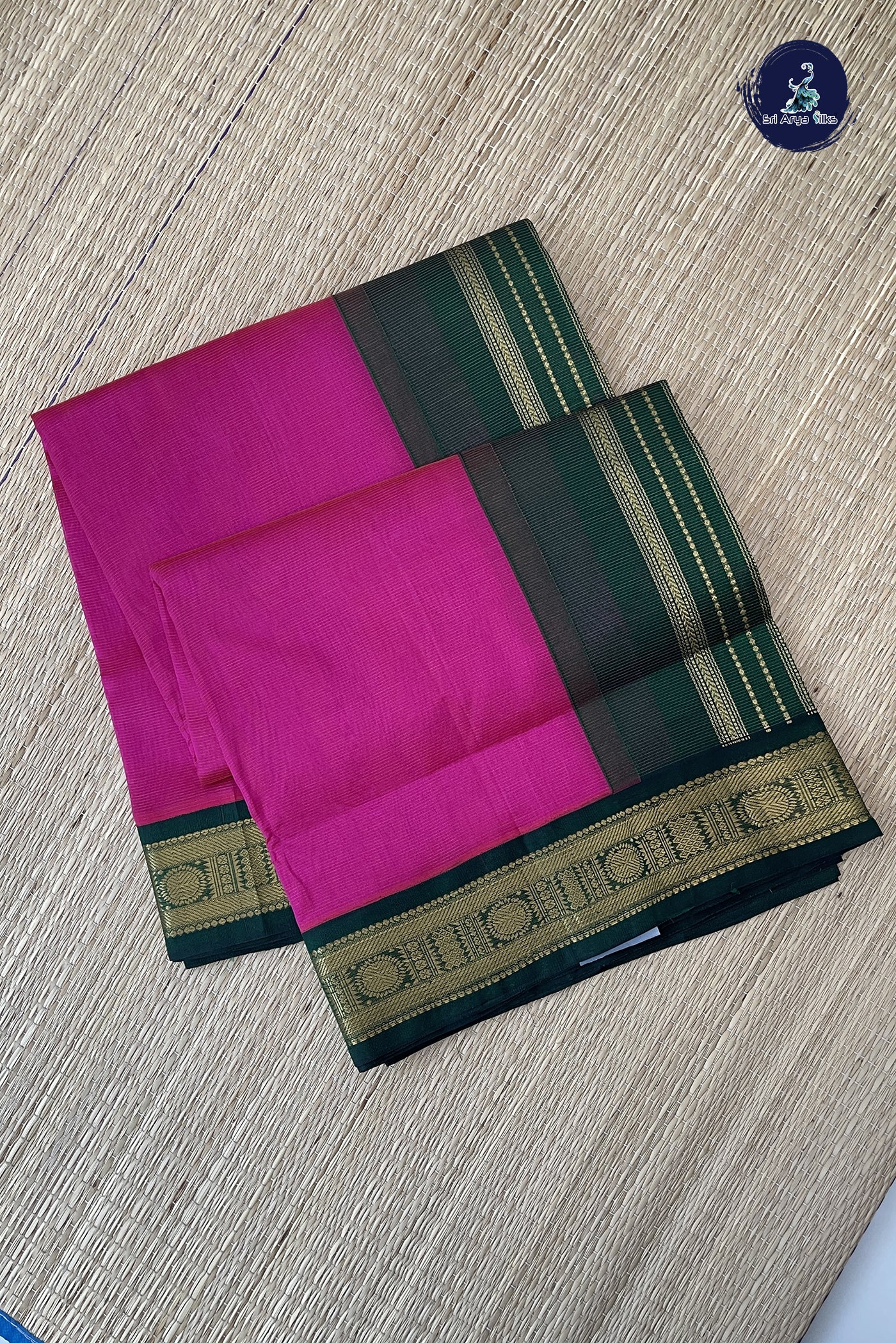 Magenta Pink Korvai Silk Cotton Saree With Vaira Oosi Pattern