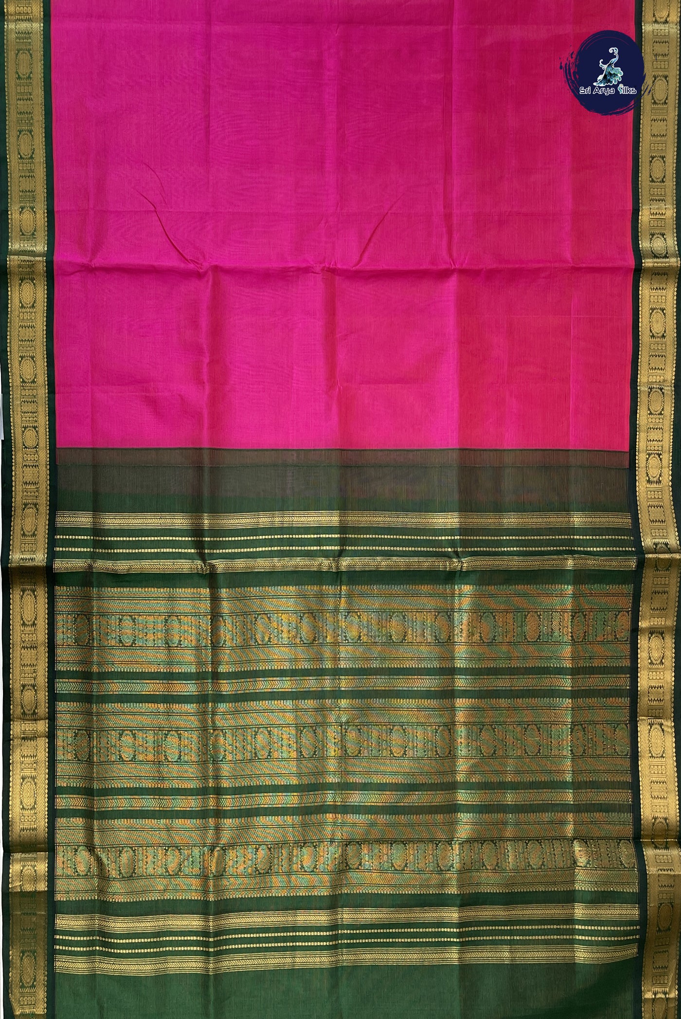 Magenta Pink Korvai Silk Cotton Saree With Vaira Oosi Pattern