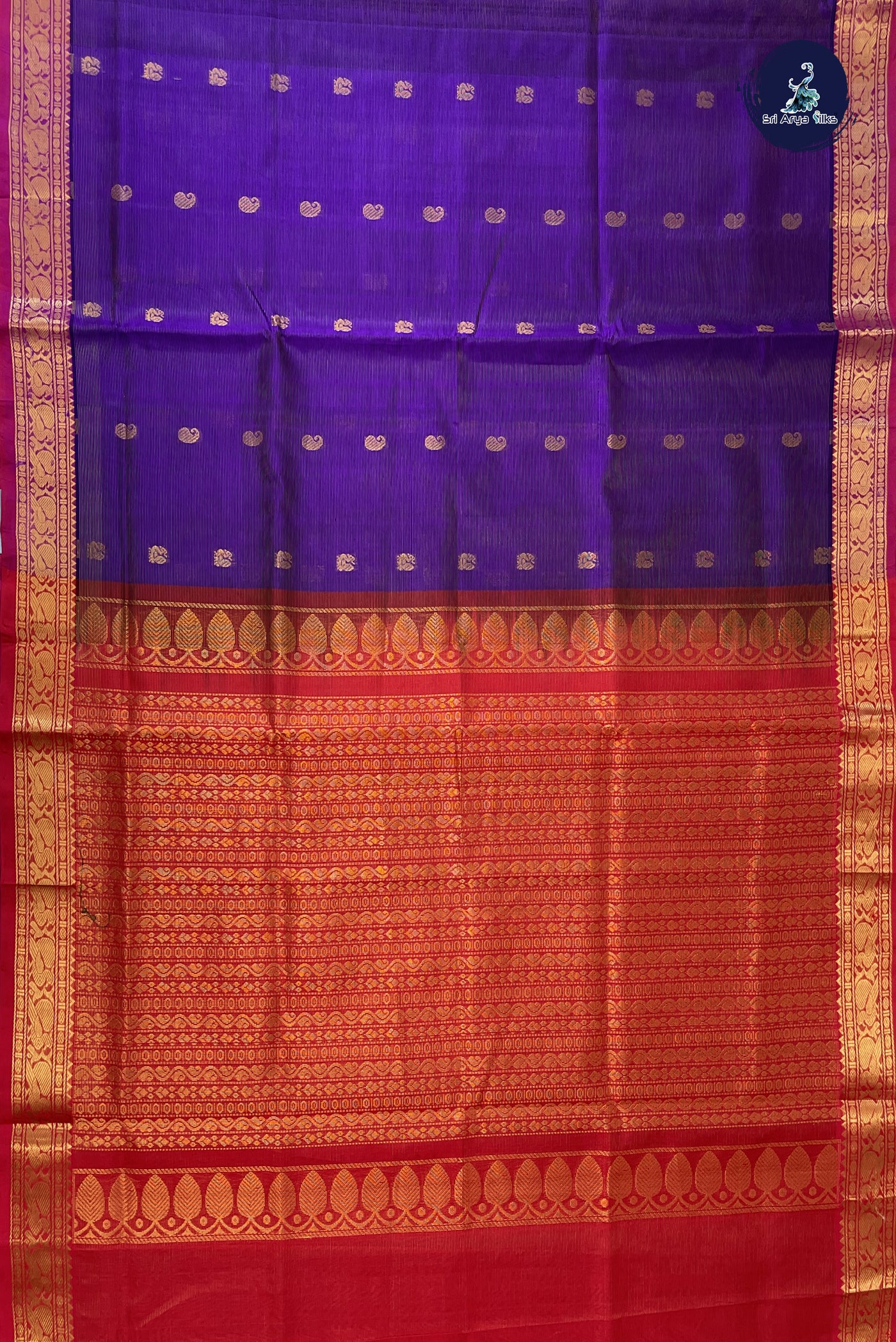 Violet Silk Cotton Saree With Vaira Oosi Pattern