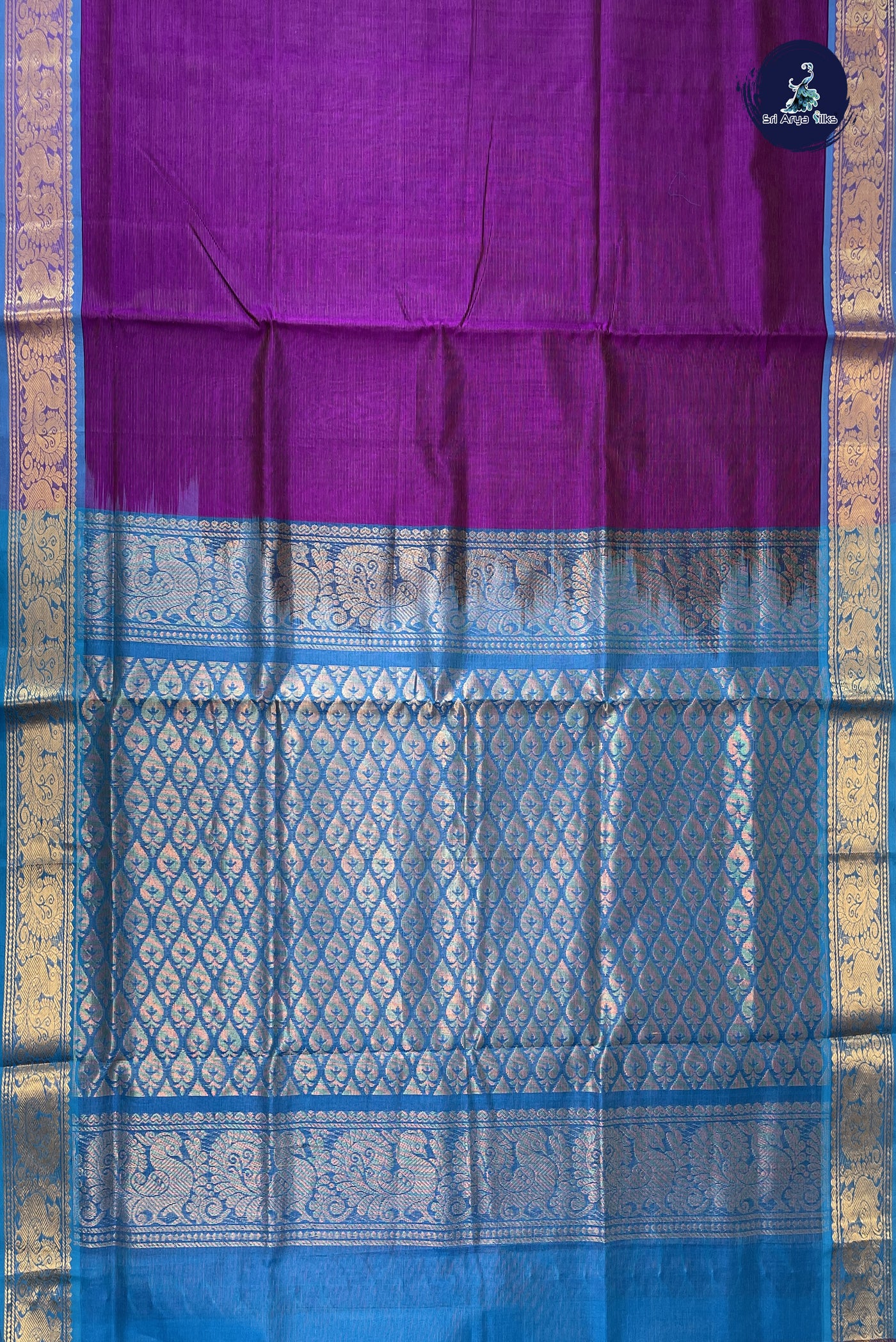 Magenta Pink Silk Cotton Saree With Vaira Oosi Pattern