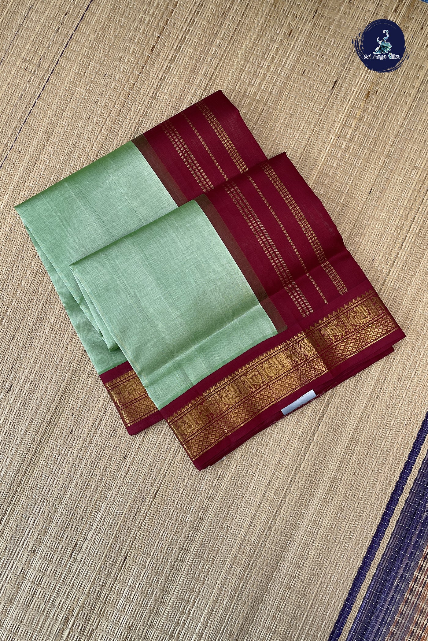 Elaichi Green Korvai Silk Cotton Saree With Plain Pattern