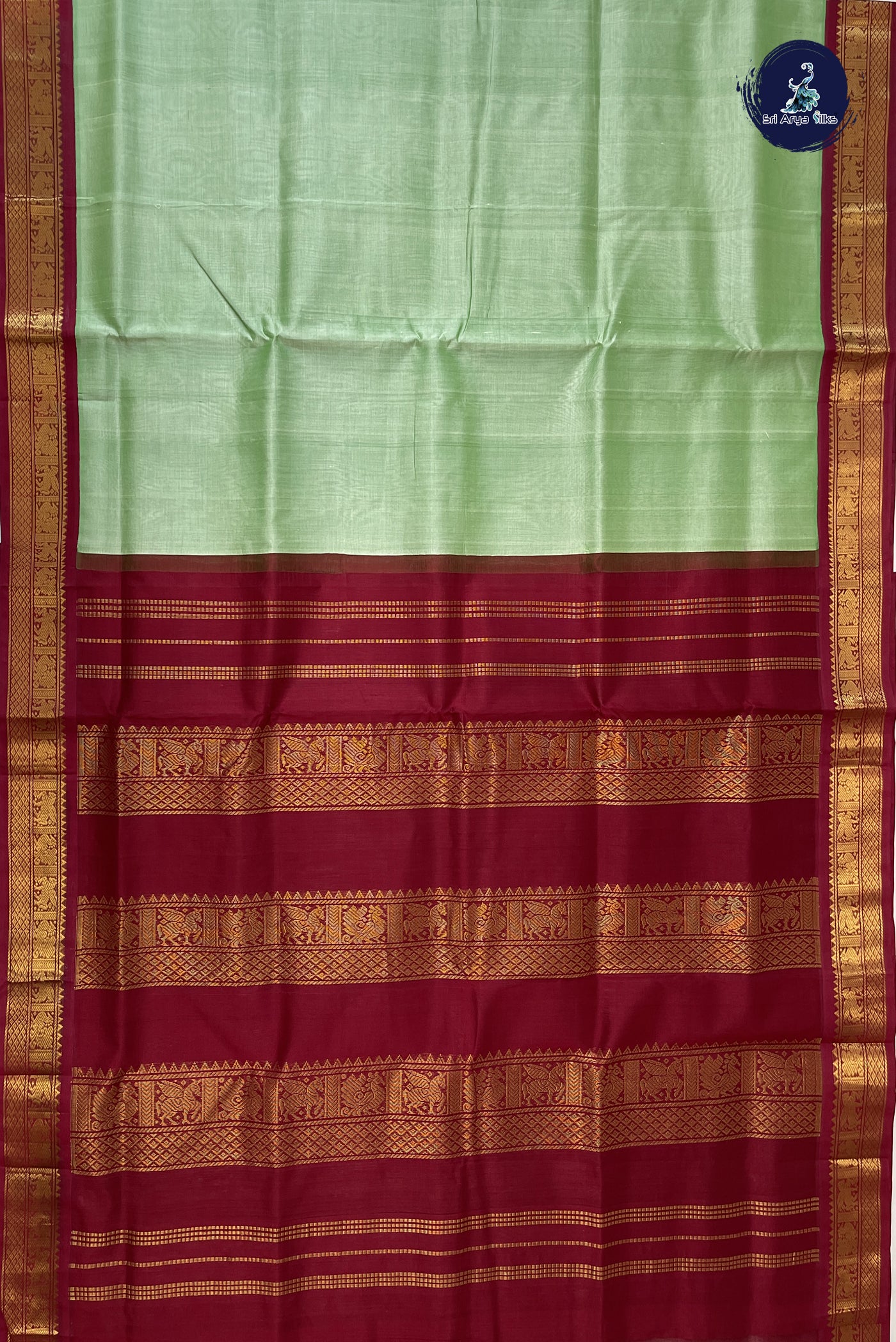 Elaichi Green Korvai Silk Cotton Saree With Plain Pattern
