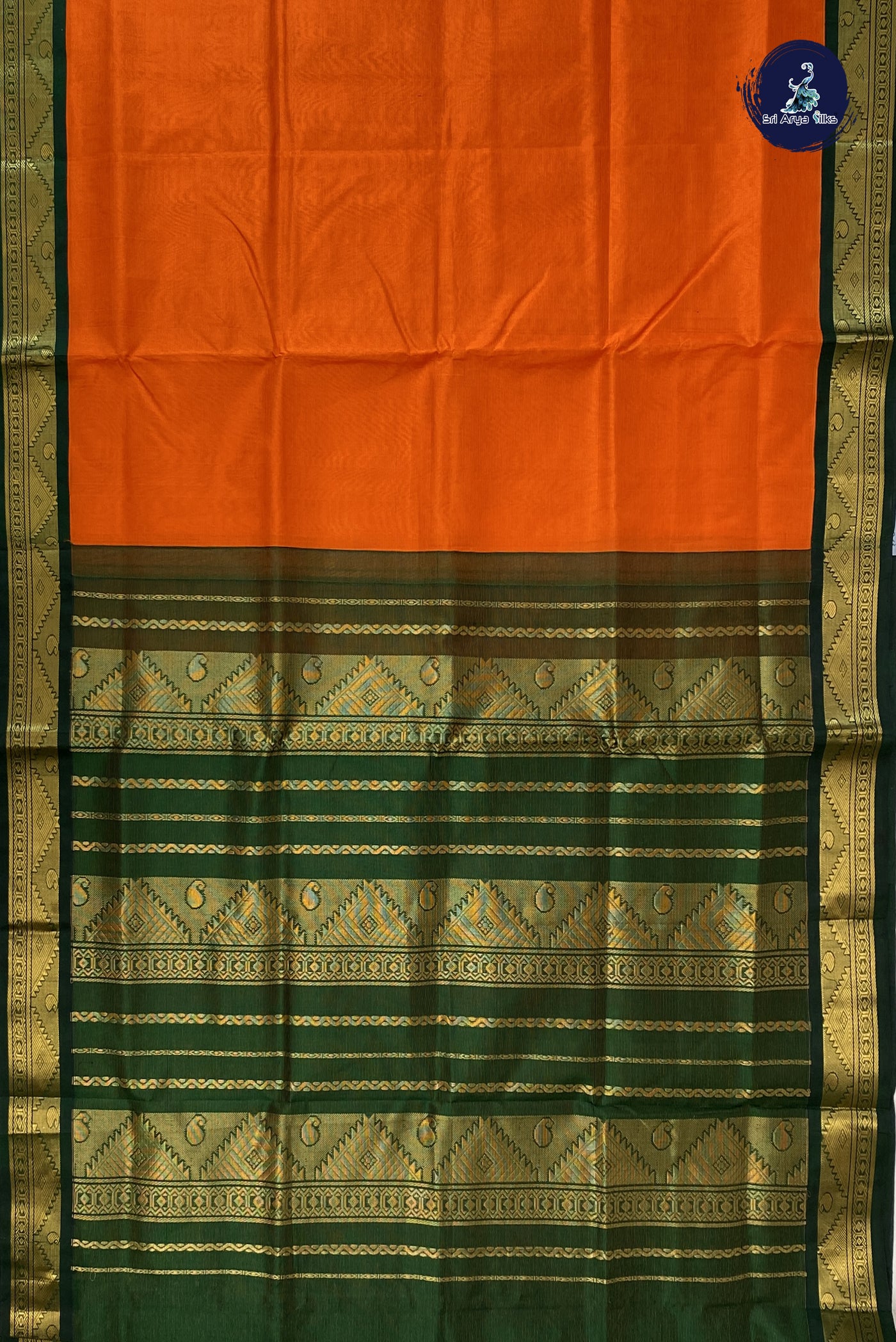 Orange Vaira Oosi Saree With Vaira Oosi Pattern