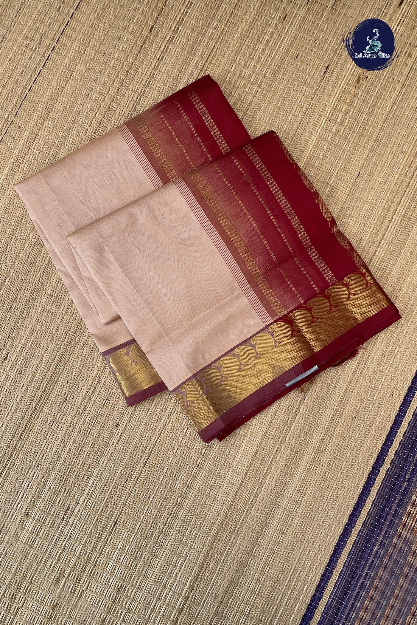 Biscuit Shade Silk Cotton Saree With Plain Pattern