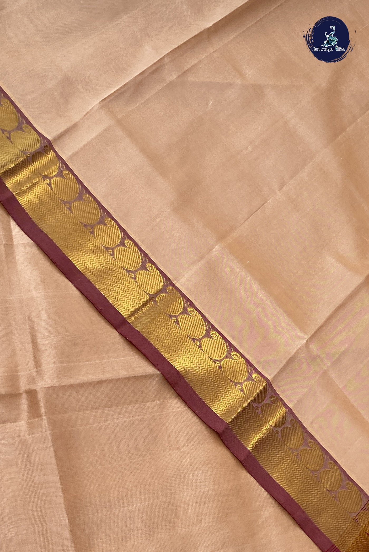 Biscuit Shade Silk Cotton Saree With Plain Pattern