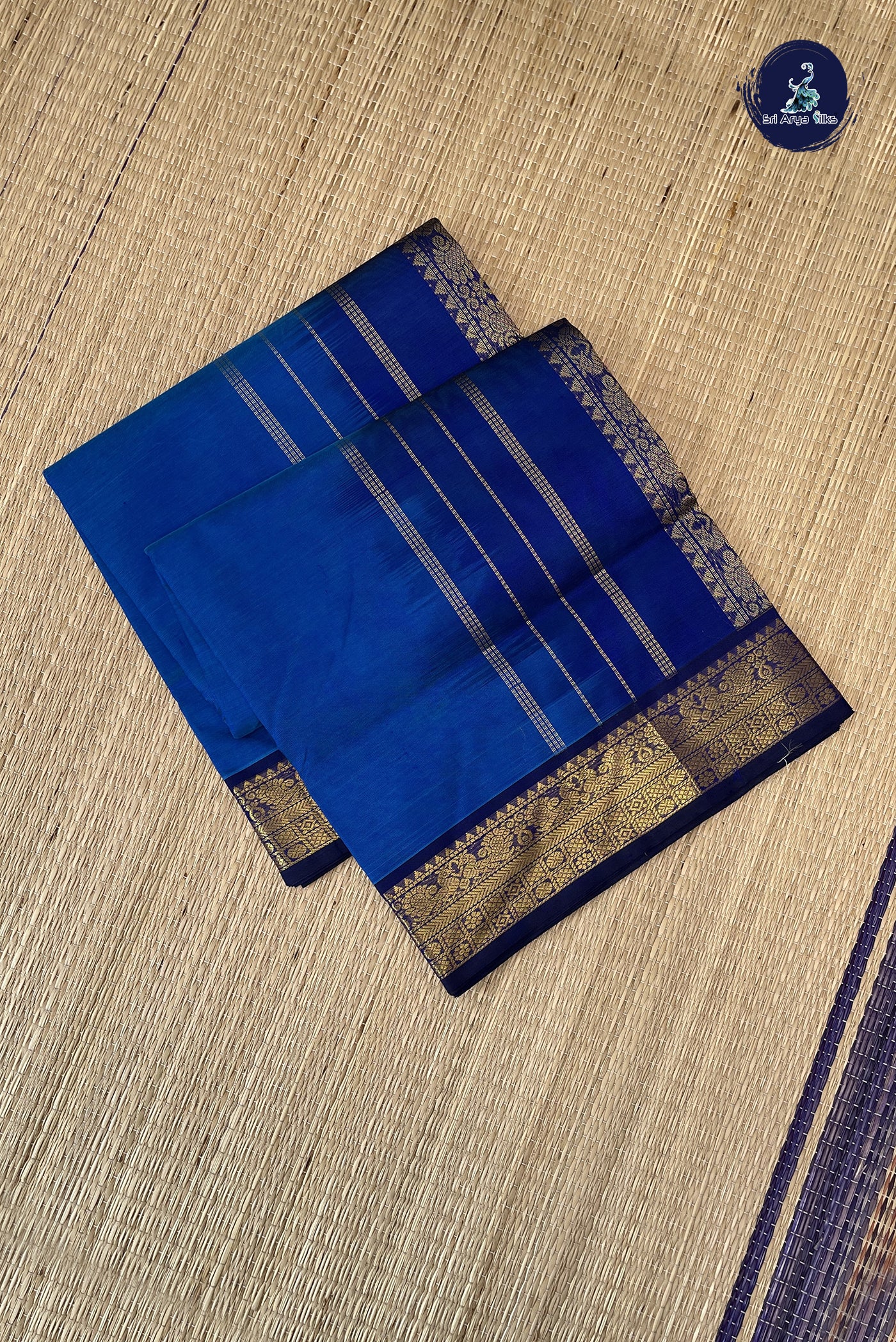 Copper Sulphate Blue Silk Cotton Saree With Plain Pattern