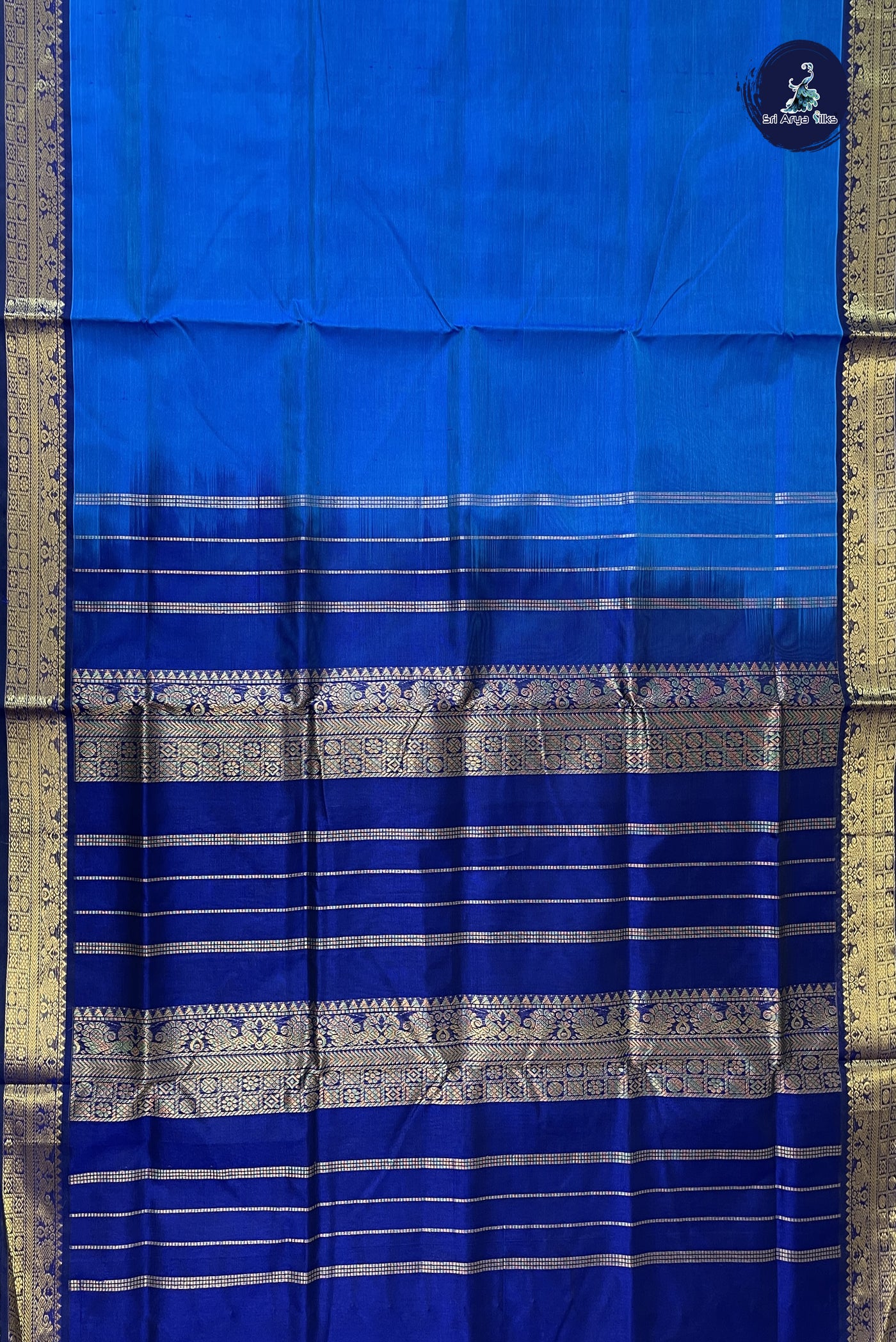 Copper Sulphate Blue Silk Cotton Saree With Plain Pattern