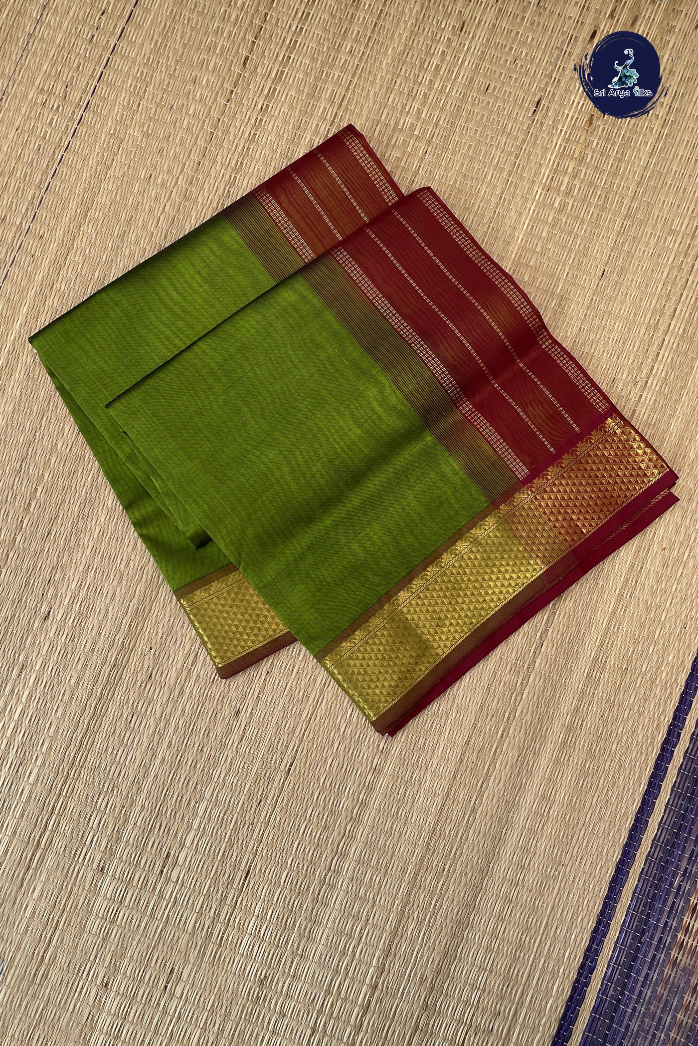 Mehendi Green Silk Cotton Saree With Plain Pattern