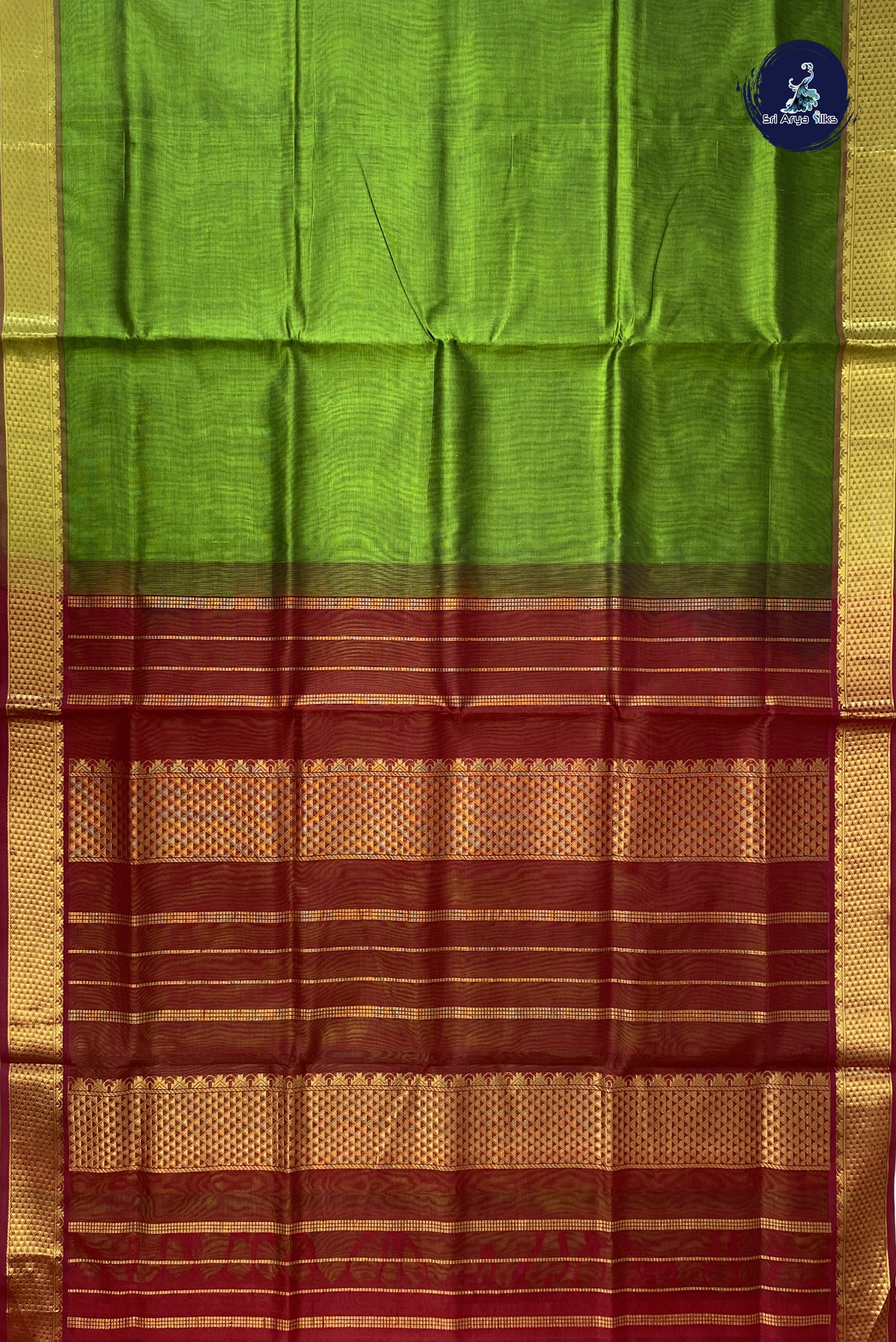 Mehendi Green Silk Cotton Saree With Plain Pattern
