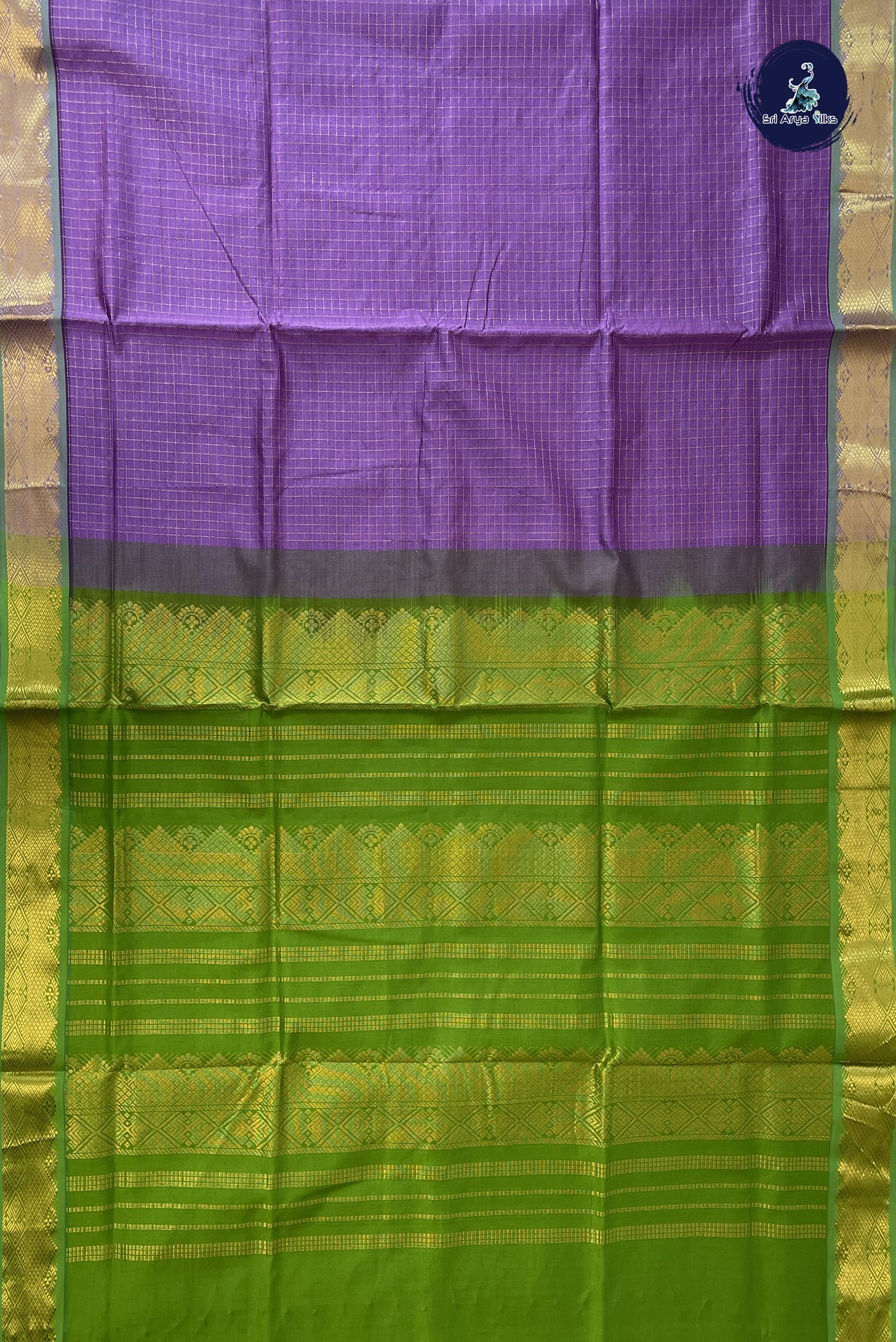 Lavender Semi Silk Cotton Saree With Zari Checked Pattern