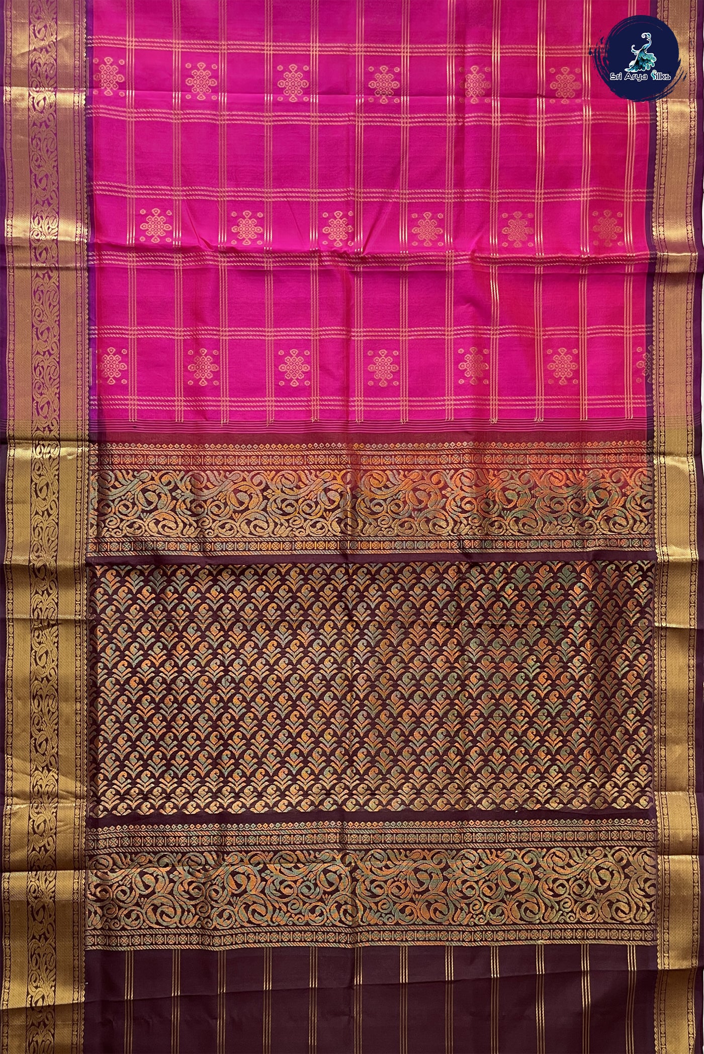 Rani Pink Kuppadam Silk Cotton Saree With Zari Checked Pattern