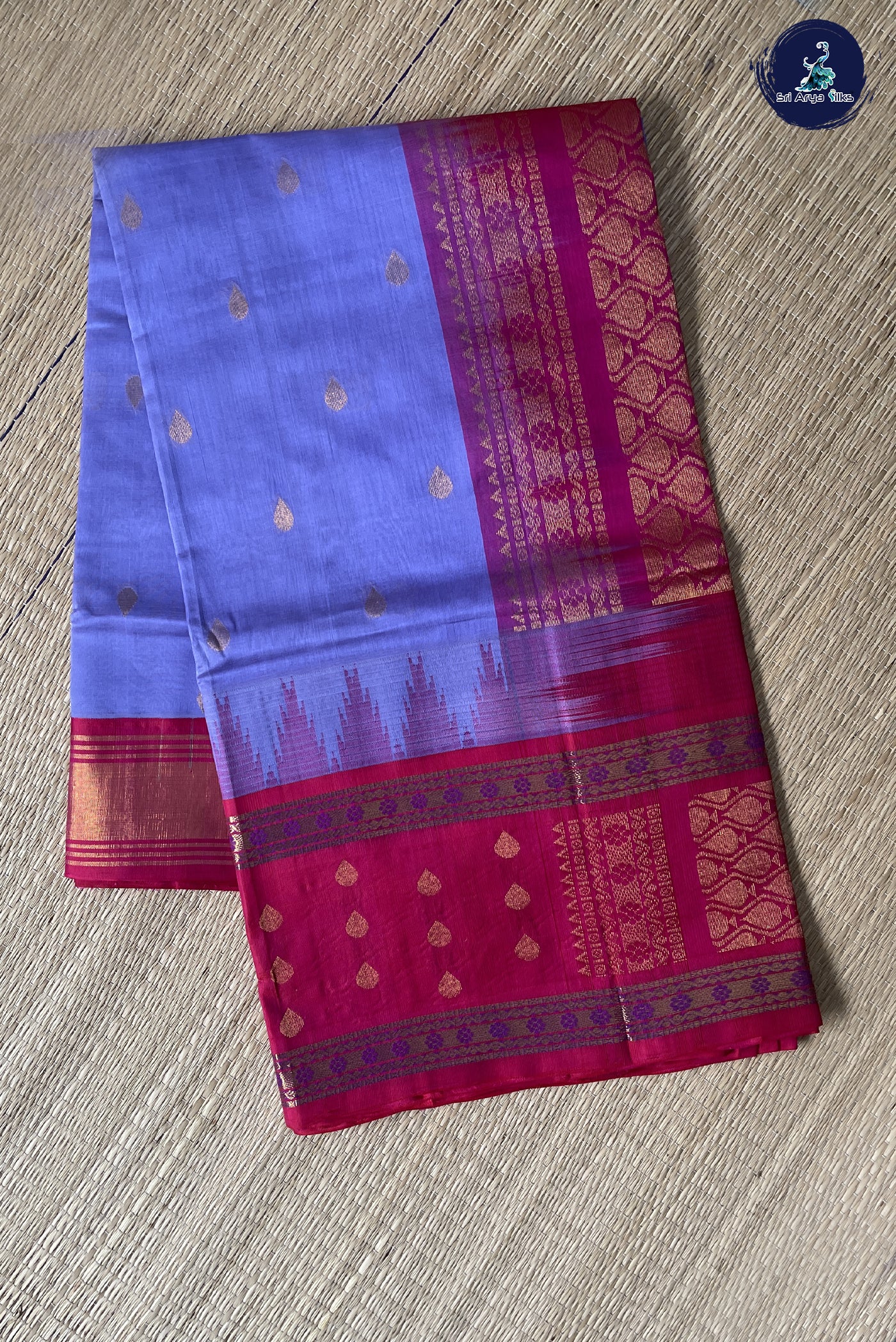 Lavender Kuppadam Silk Cotton Saree With Zari Buttas Pattern