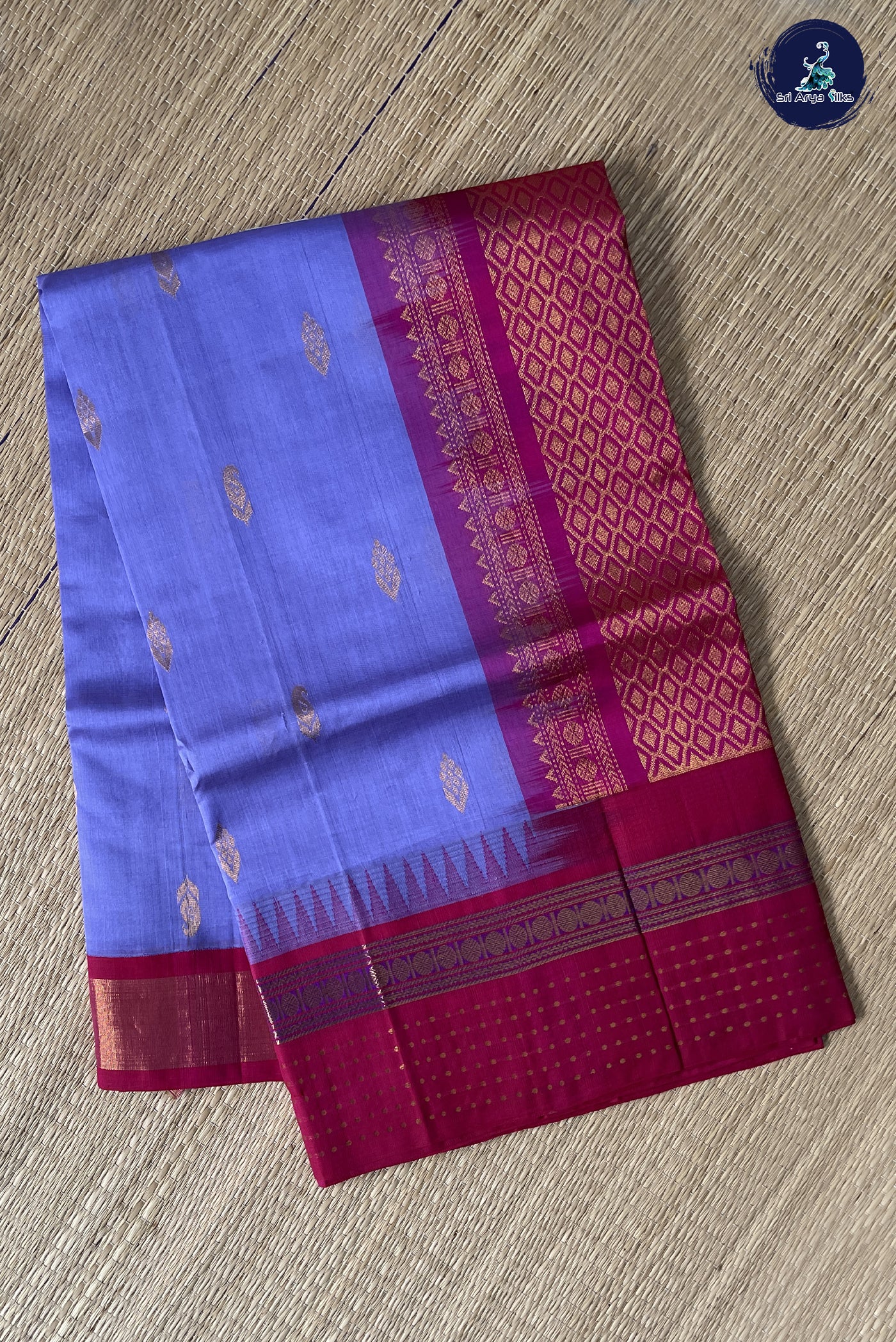 Lavender Kuppadam Silk Cotton Saree With Zari Buttas Pattern