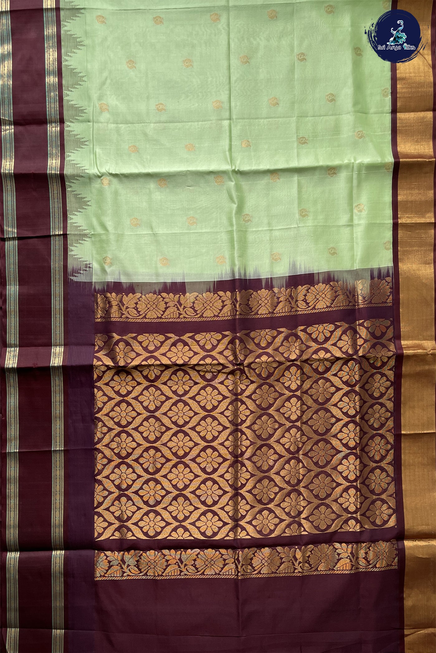 Pista Green Kuppadam Silk Cotton Saree With Zari Buttas Pattern