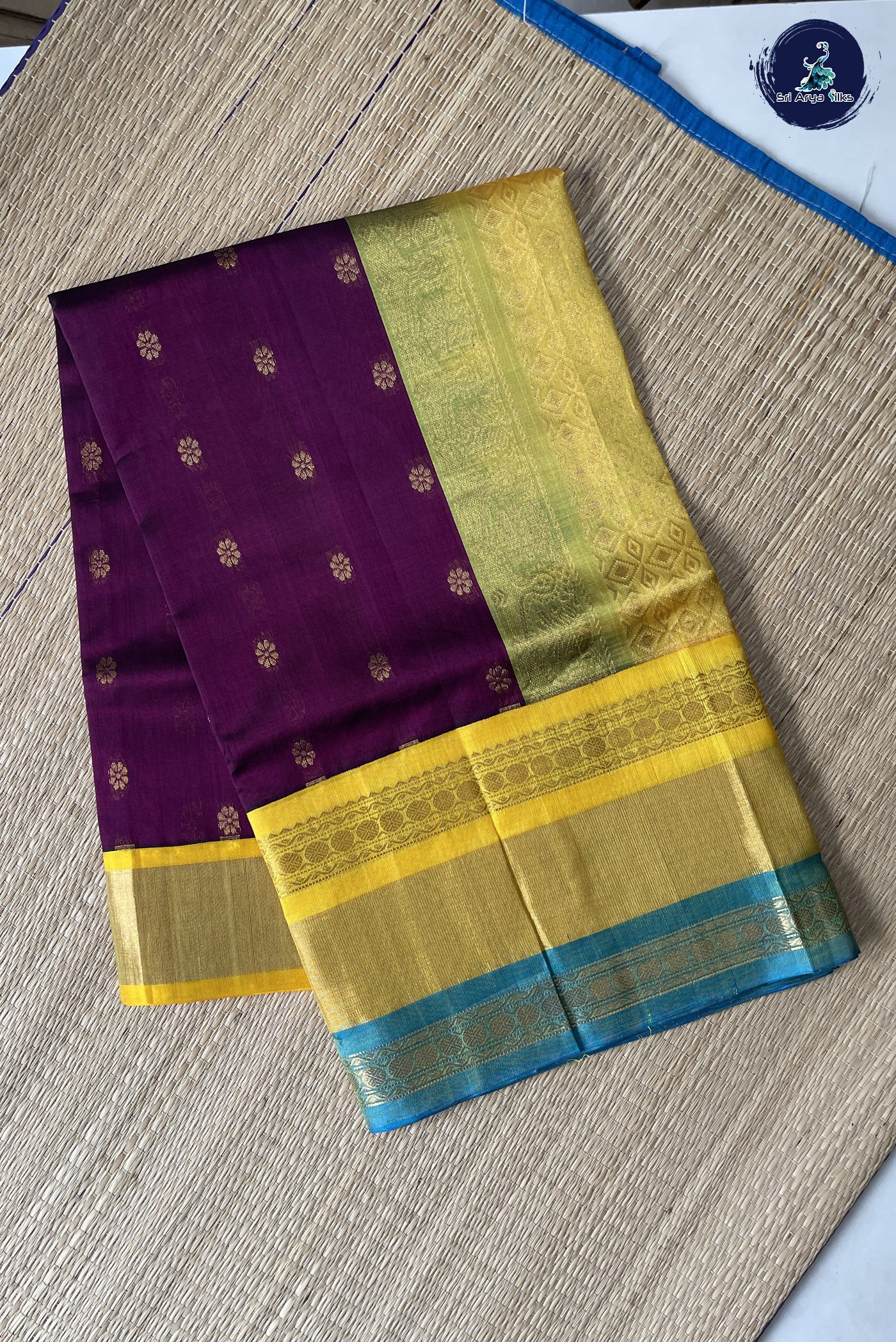 Jamun Kuppadam Silk Cotton Saree With Zari Buttas Pattern